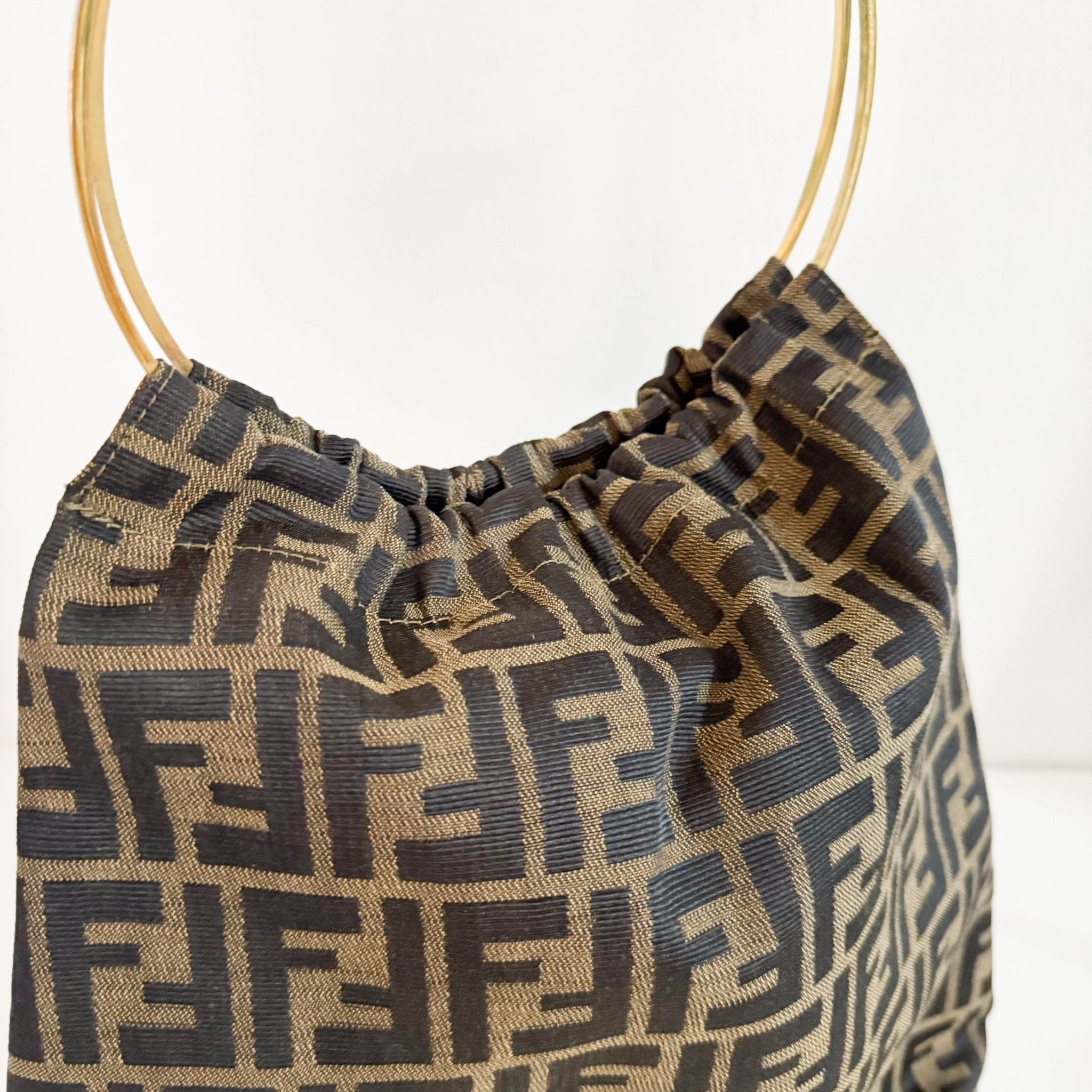 FENDI Zucca Round Gold Handle Tote Handbag HIVE PRELOVED