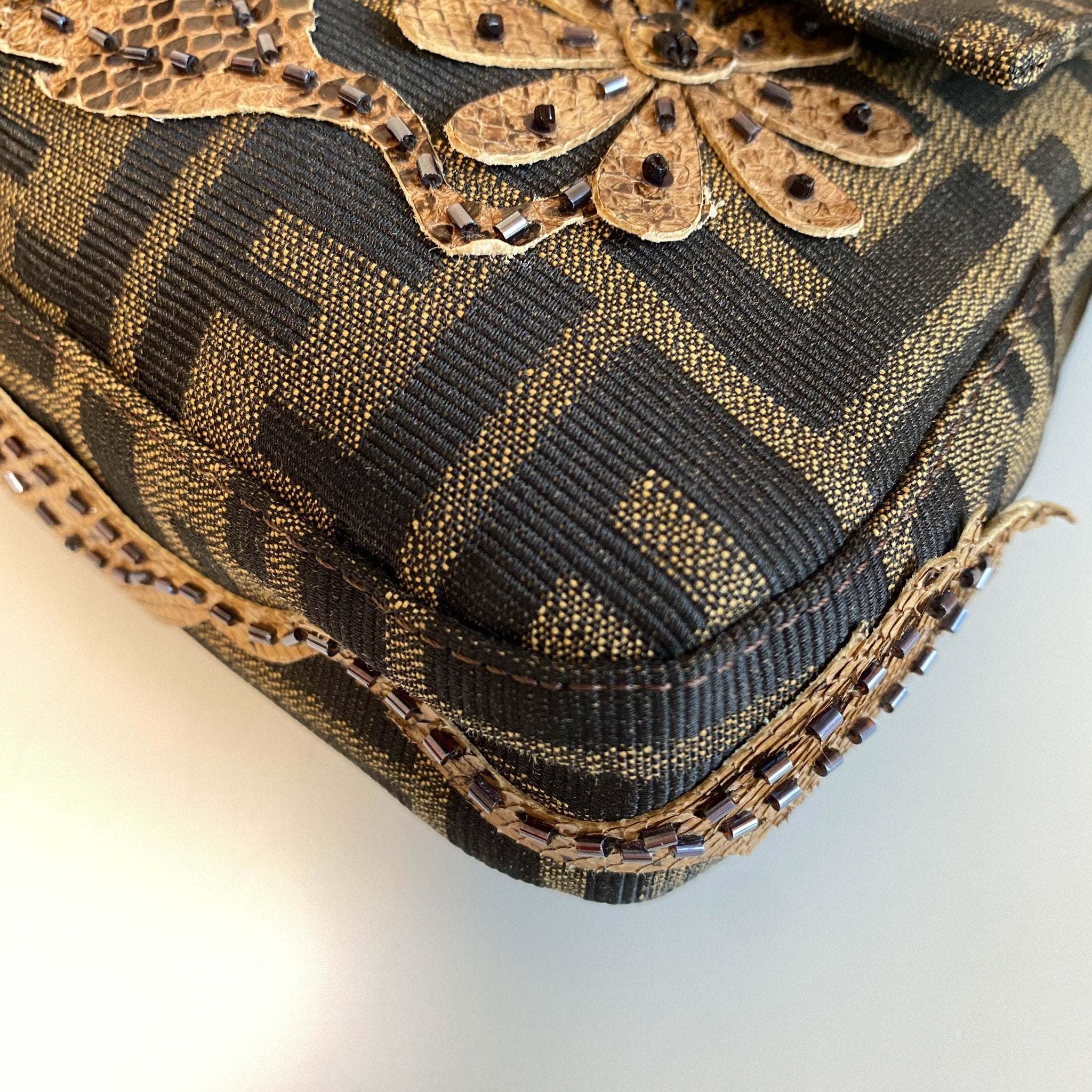FENDI Zucca with Brown Flower Design Beaded Baguette Shoulder Bag, in , Sold by HIVE PRELOVED - Shoulder Bags, ,