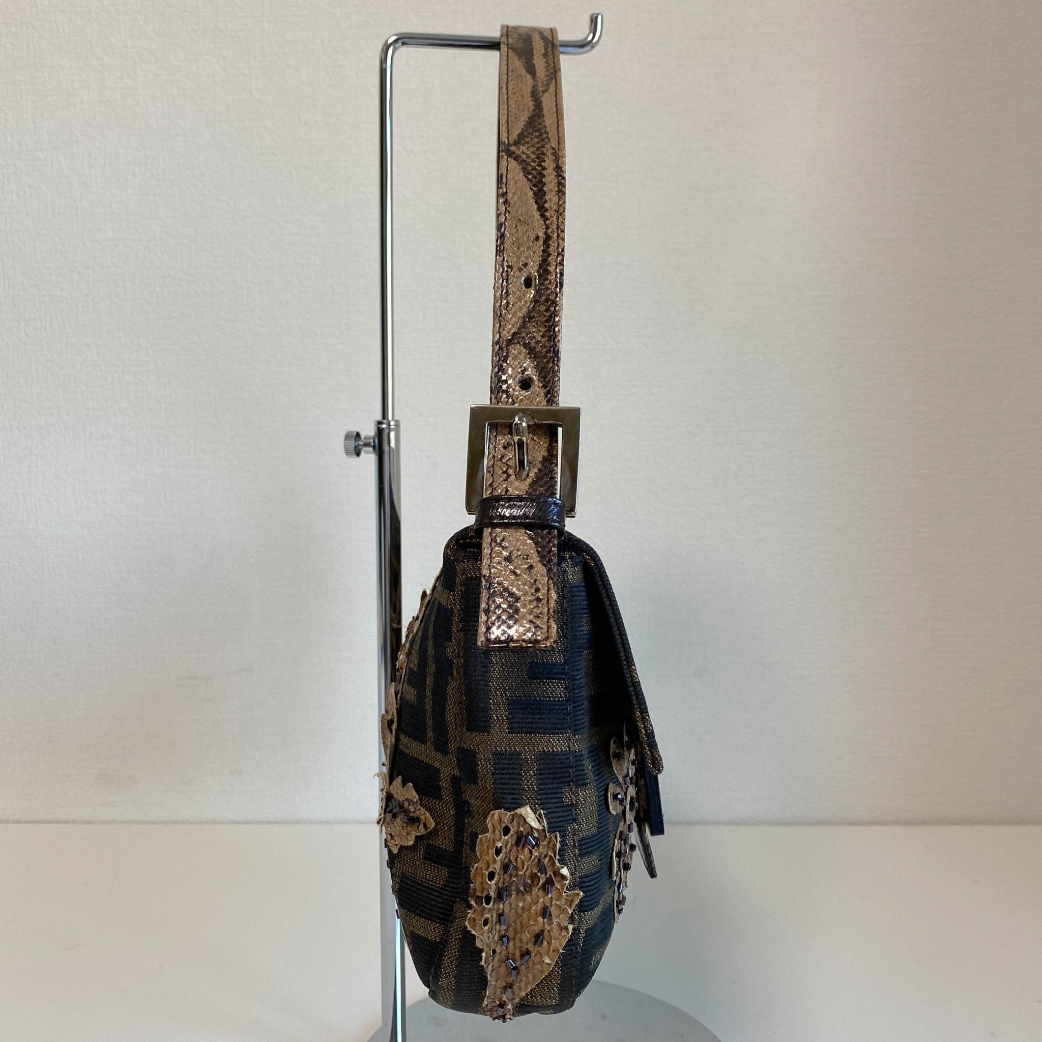 FENDI Zucca with Brown Flower Design Beaded Baguette Shoulder Bag, in , Sold by HIVE PRELOVED - Shoulder Bags, ,
