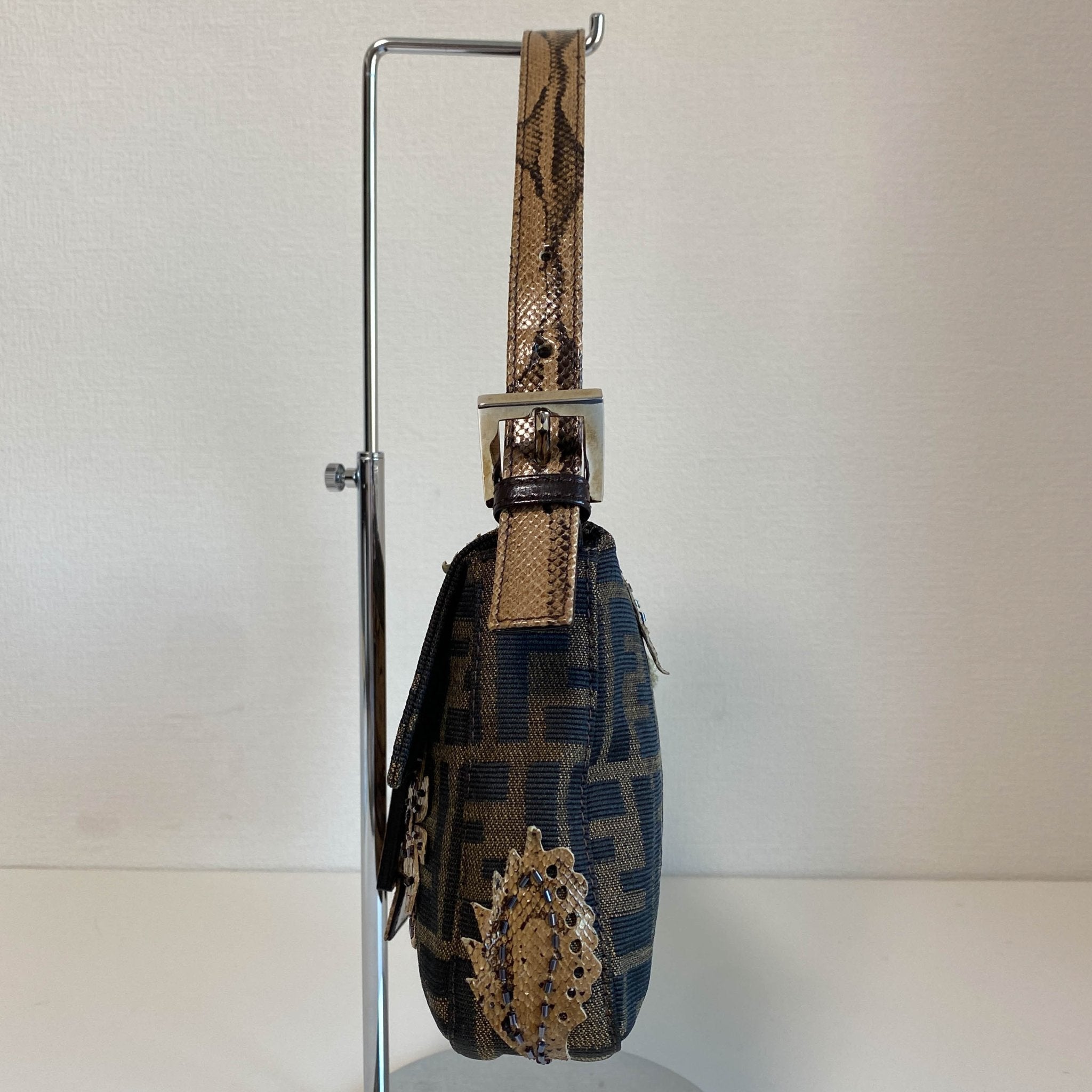 FENDI Zucca with Brown Flower Design Beaded Baguette Shoulder Bag, in , Sold by HIVE PRELOVED - Shoulder Bags, ,