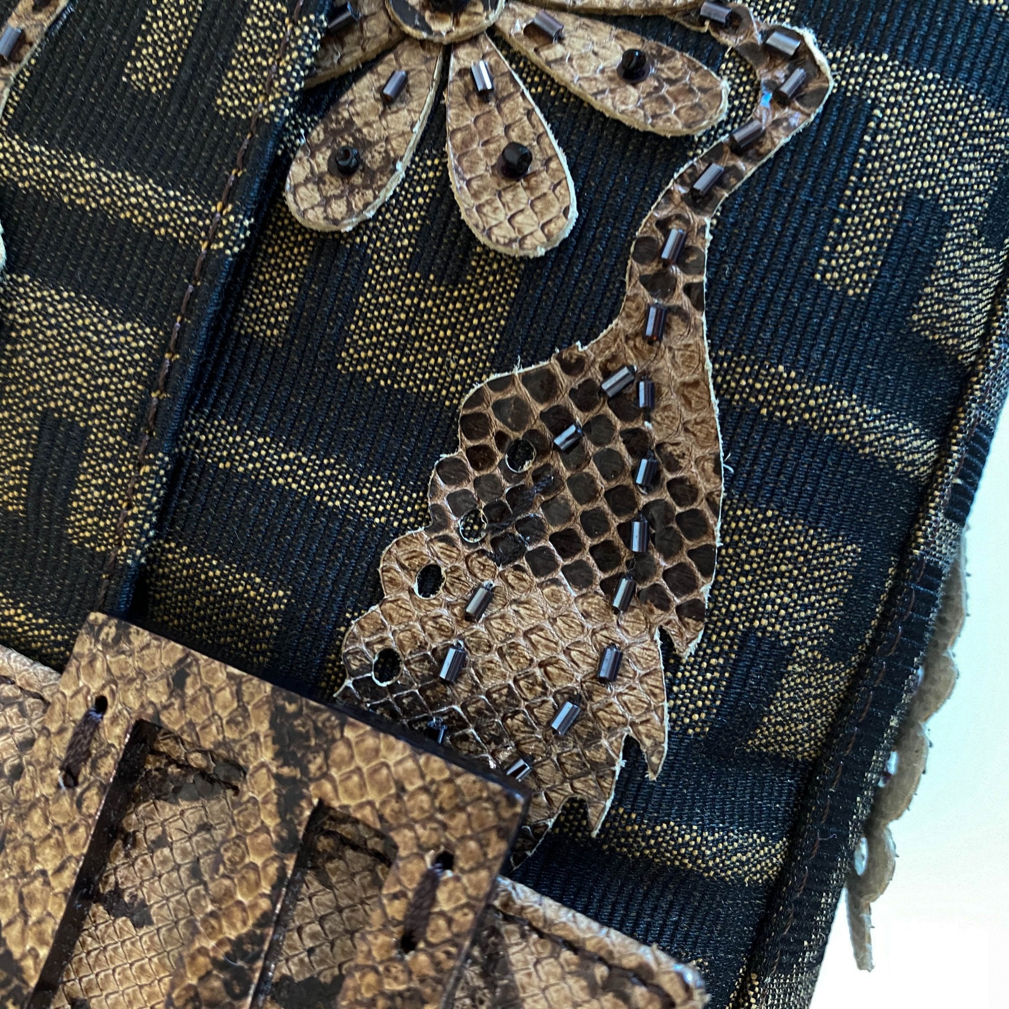 FENDI Zucca with Brown Flower Design Beaded Baguette Shoulder Bag, in , Sold by HIVE PRELOVED - Shoulder Bags, ,