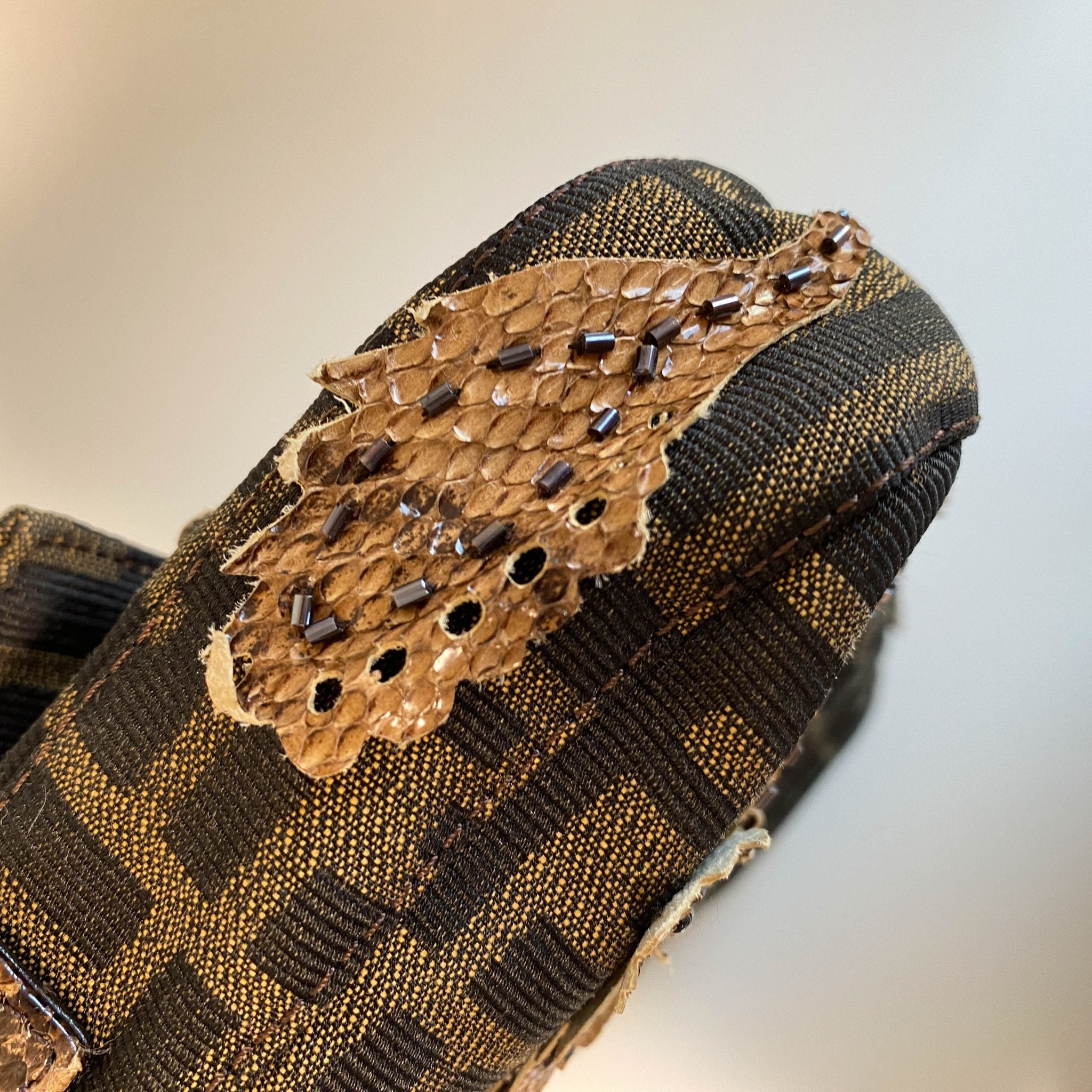 FENDI Zucca with Brown Flower Design Beaded Baguette Shoulder Bag, in , Sold by HIVE PRELOVED - Shoulder Bags, ,