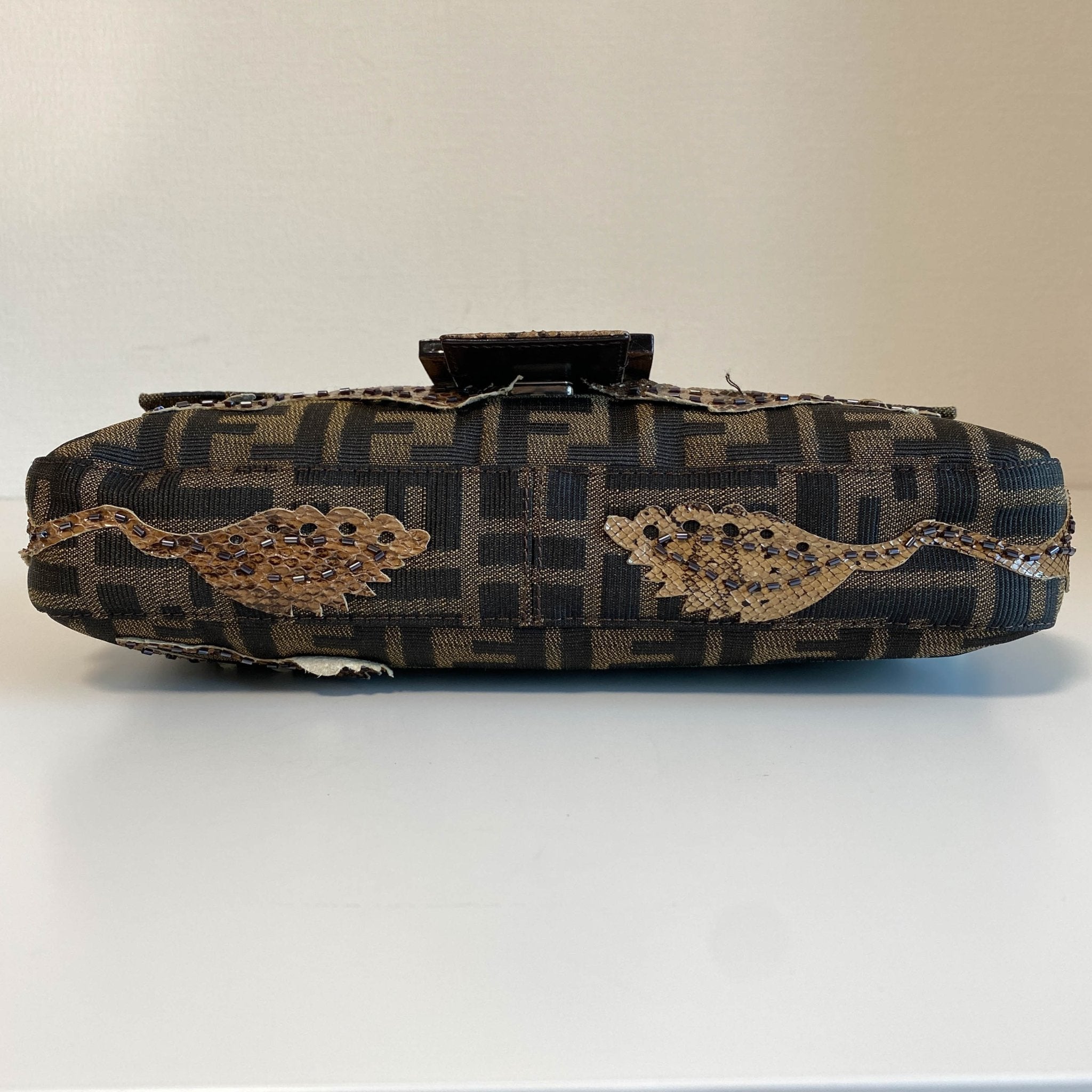 FENDI Zucca with Brown Flower Design Beaded Baguette Shoulder Bag, in , Sold by HIVE PRELOVED - Shoulder Bags, ,