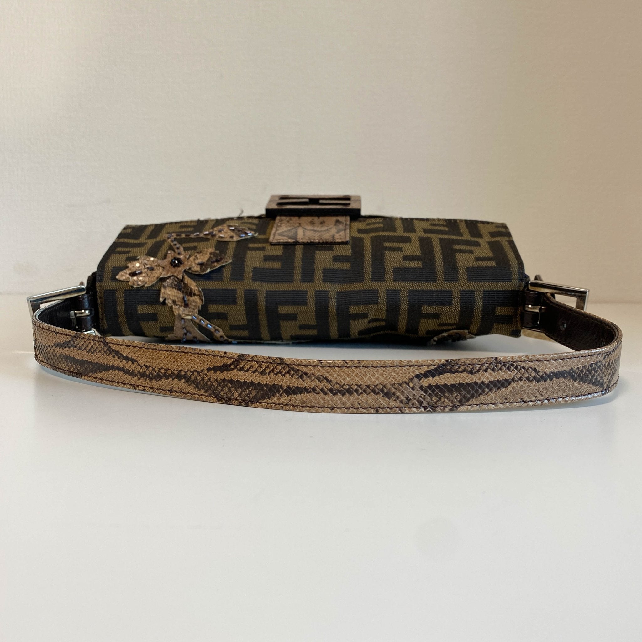 FENDI Zucca with Brown Flower Design Beaded Baguette Shoulder Bag, in , Sold by HIVE PRELOVED - Shoulder Bags, ,
