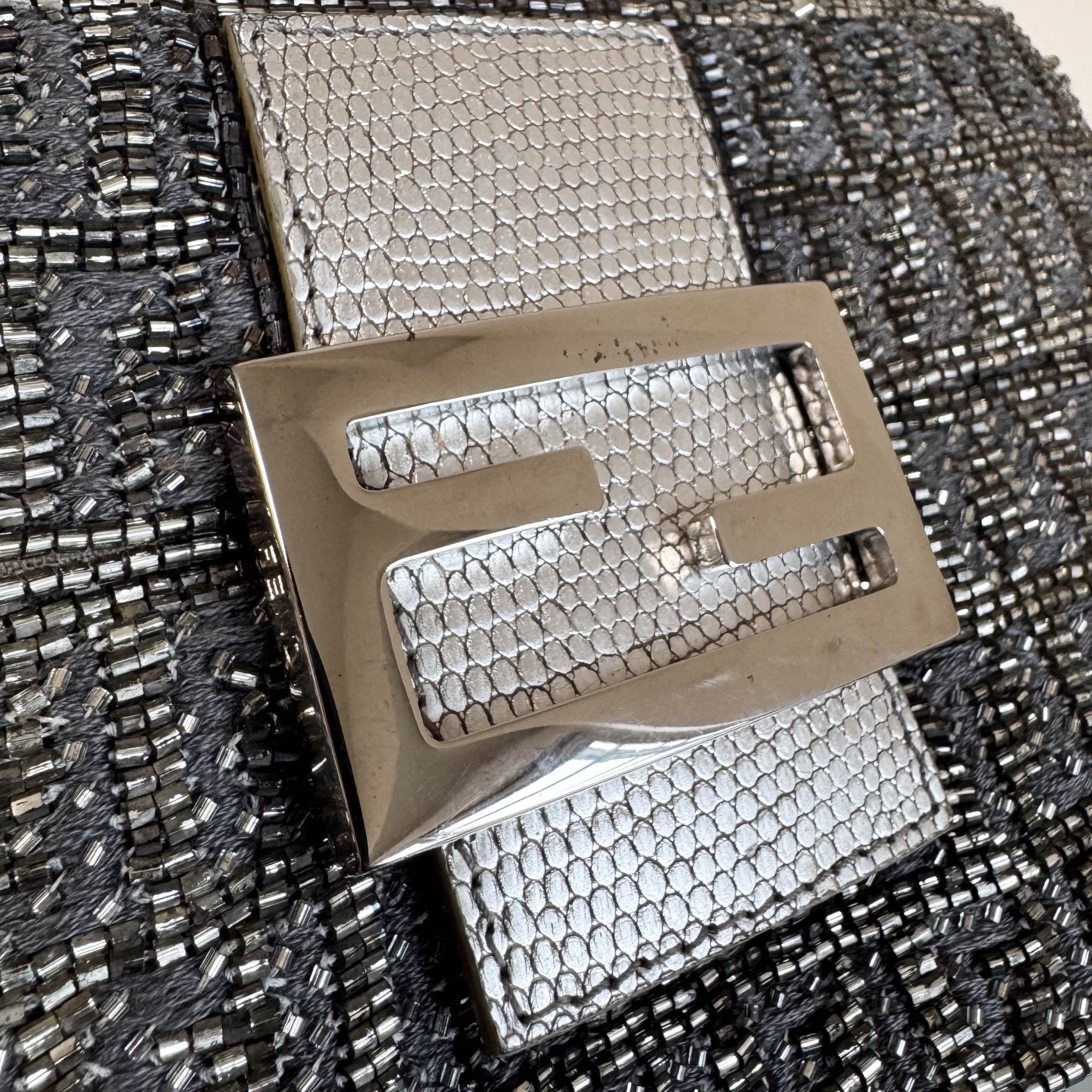 FENDI Zuccino Beaded Silver Baguette Mini Shoulder Bag, in , Sold by HIVE PRELOVED - Handle Bags, Mini bags,