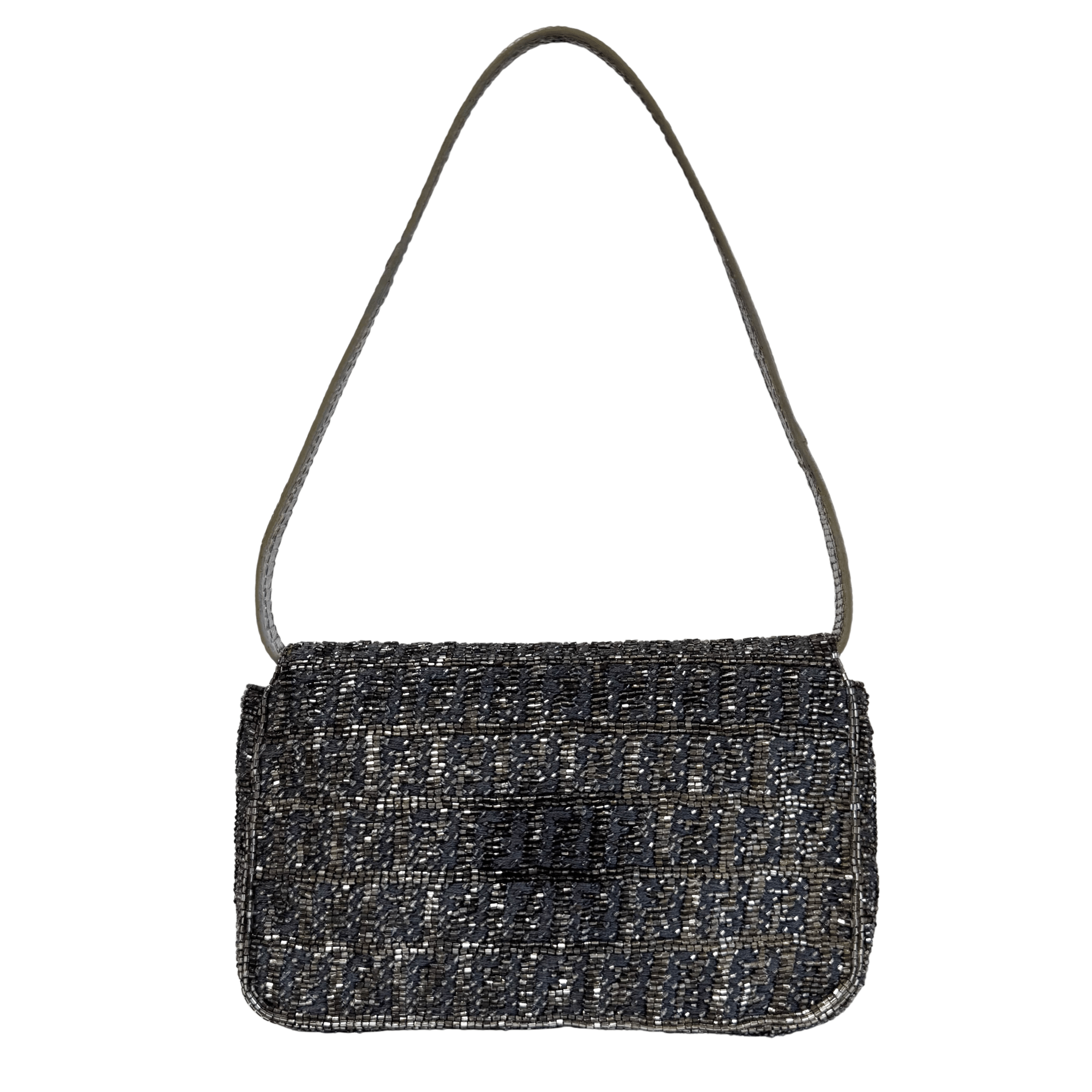 FENDI Zuccino Beaded Silver Baguette Mini Shoulder Bag, in , Sold by HIVE PRELOVED - Handle Bags, Mini bags,