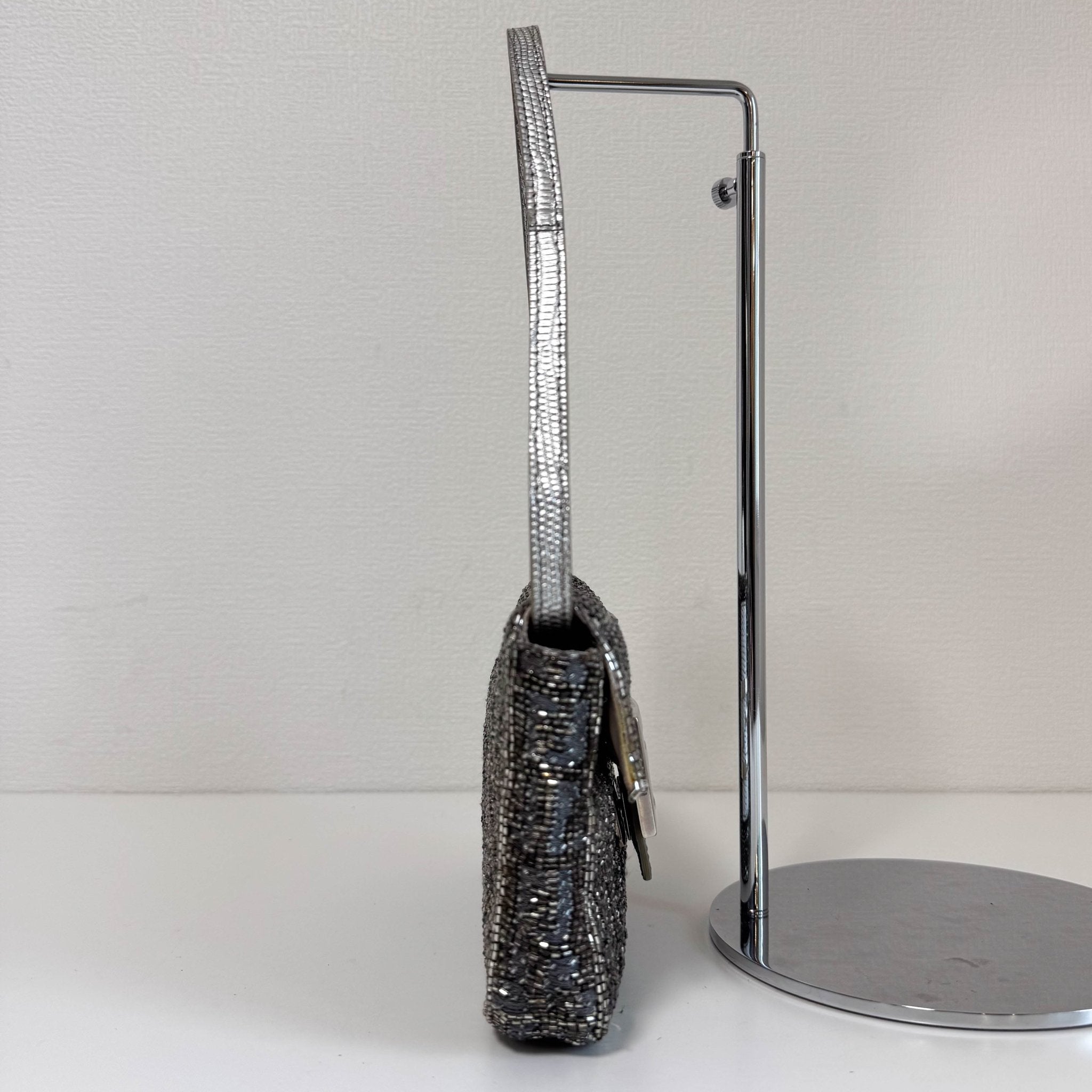 FENDI Zuccino Beaded Silver Baguette Mini Shoulder Bag, in , Sold by HIVE PRELOVED - Handle Bags, Mini bags,