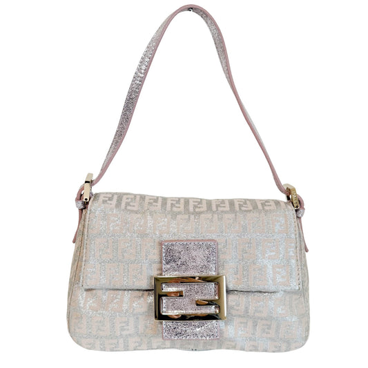 FENDI Zuccino Siver and Pink Mini Mamma Baguette Shoulder Bag Gold Hardware, in , Sold by HIVE PRELOVED - Shoulder Bags, ,