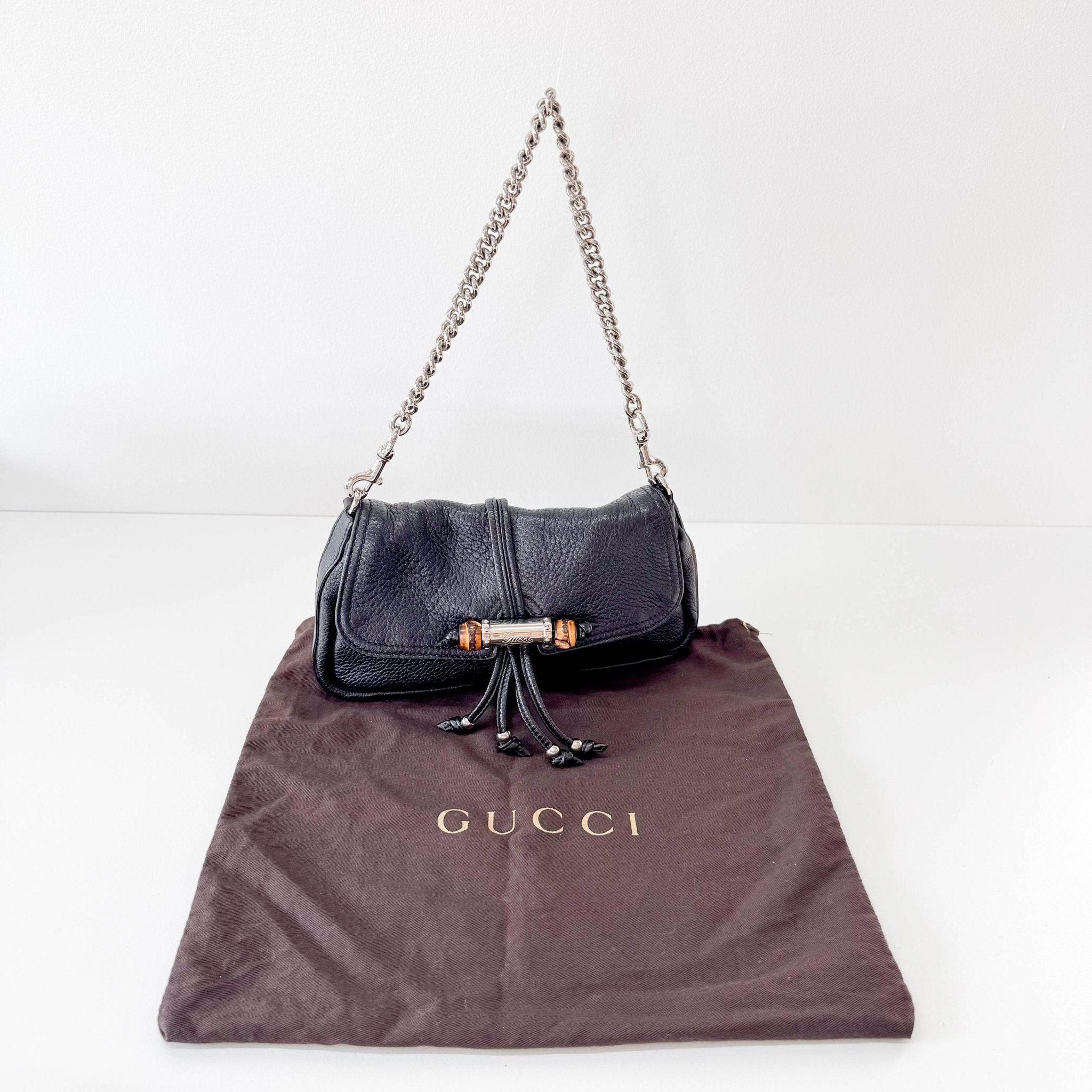 GUCCI Bamboo Black Leather Shoulder Bag, in , Sold by HIVE PRELOVED - Shoulder Bags, ,
