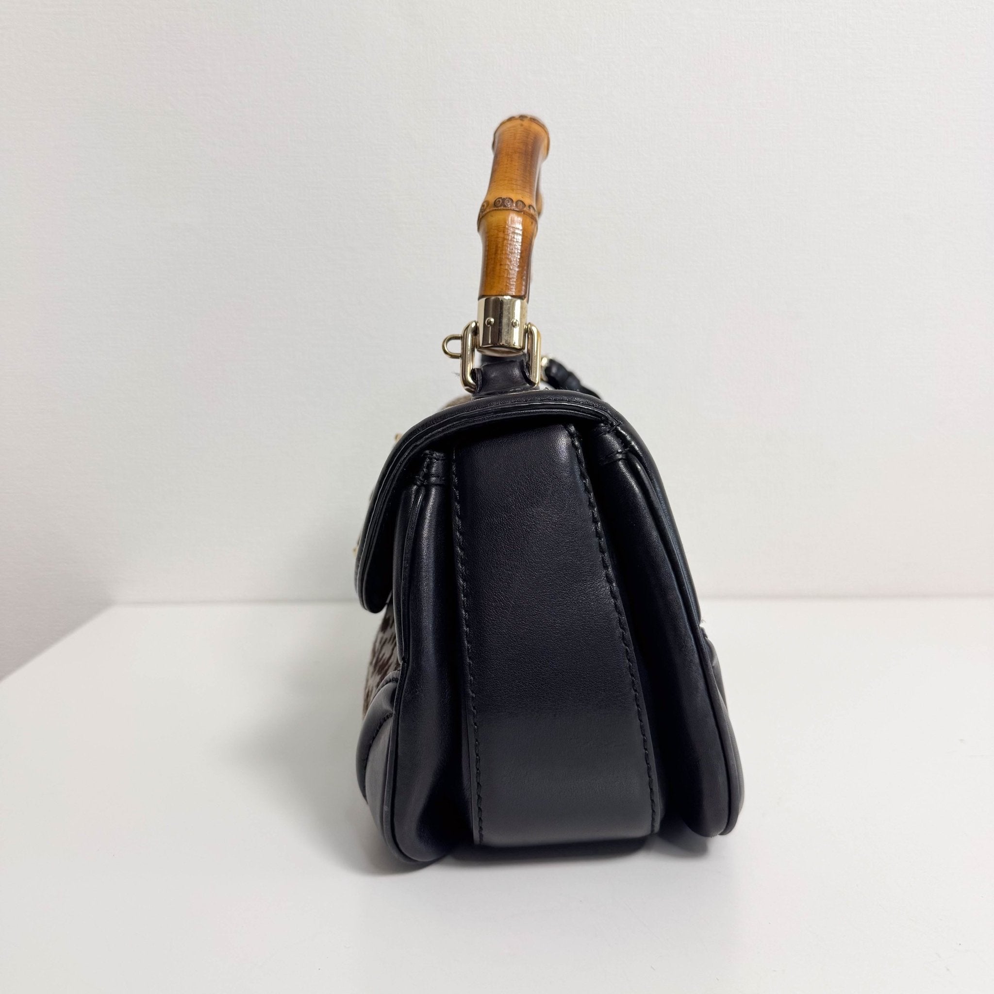 GUCCI Bamboo Pony Hair Blue Leorapd Print Handbag, in , Sold by HIVE PRELOVED - Handle Bags, Shoulder Bags,