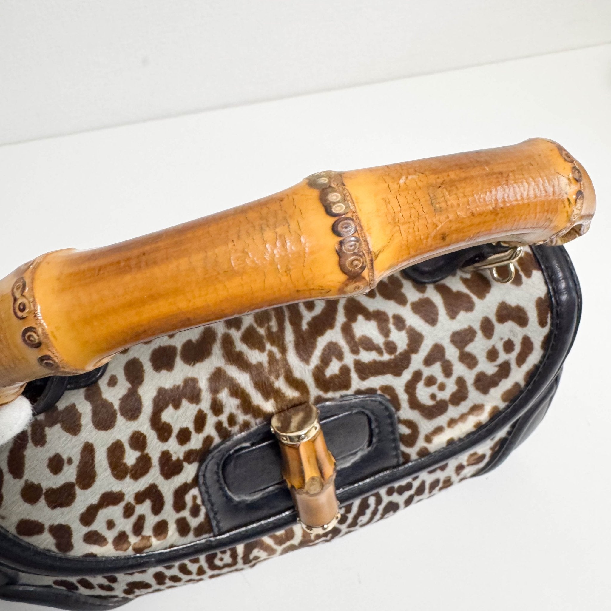 GUCCI Bamboo Pony Hair Blue Leorapd Print Handbag, in , Sold by HIVE PRELOVED - Handle Bags, Shoulder Bags,