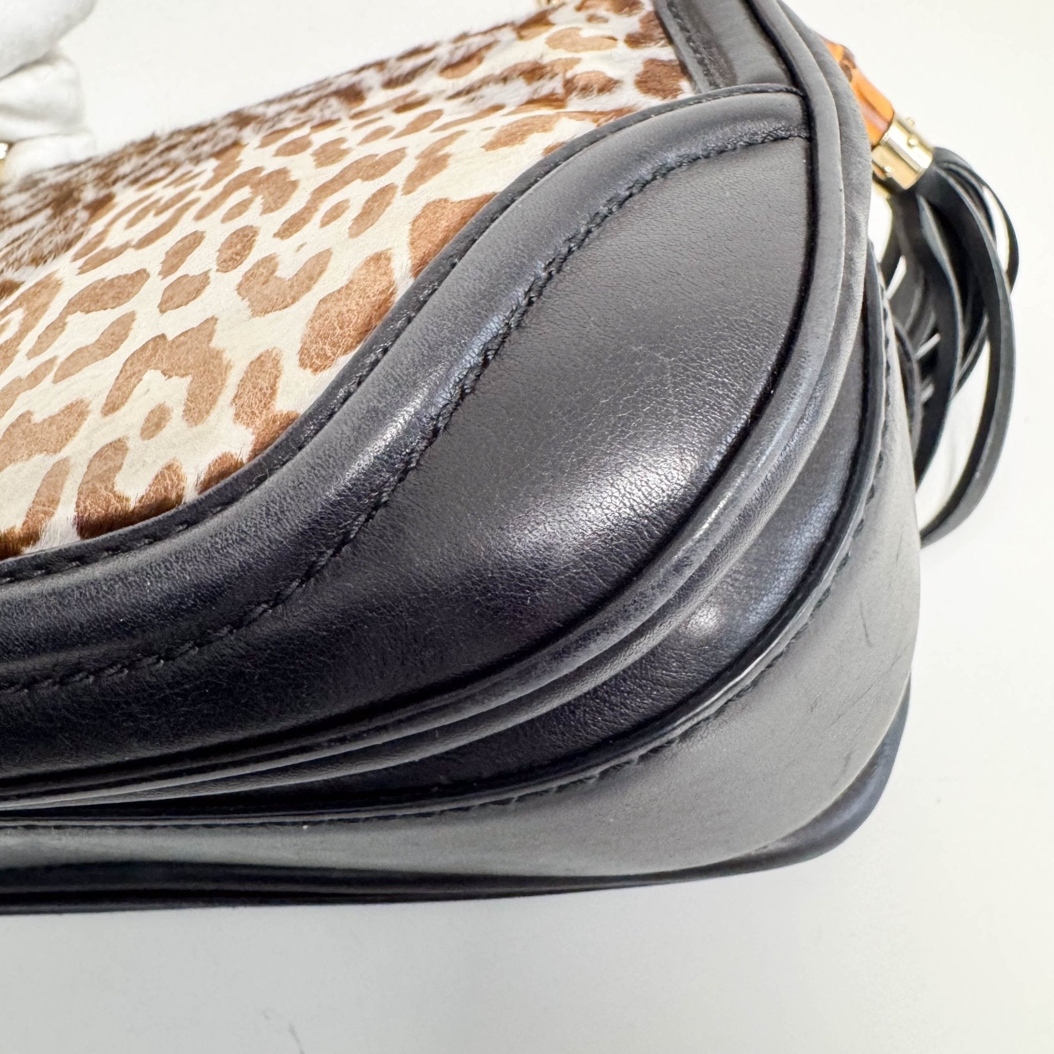 GUCCI Bamboo Pony Hair Blue Leorapd Print Handbag, in , Sold by HIVE PRELOVED - Handle Bags, Shoulder Bags,