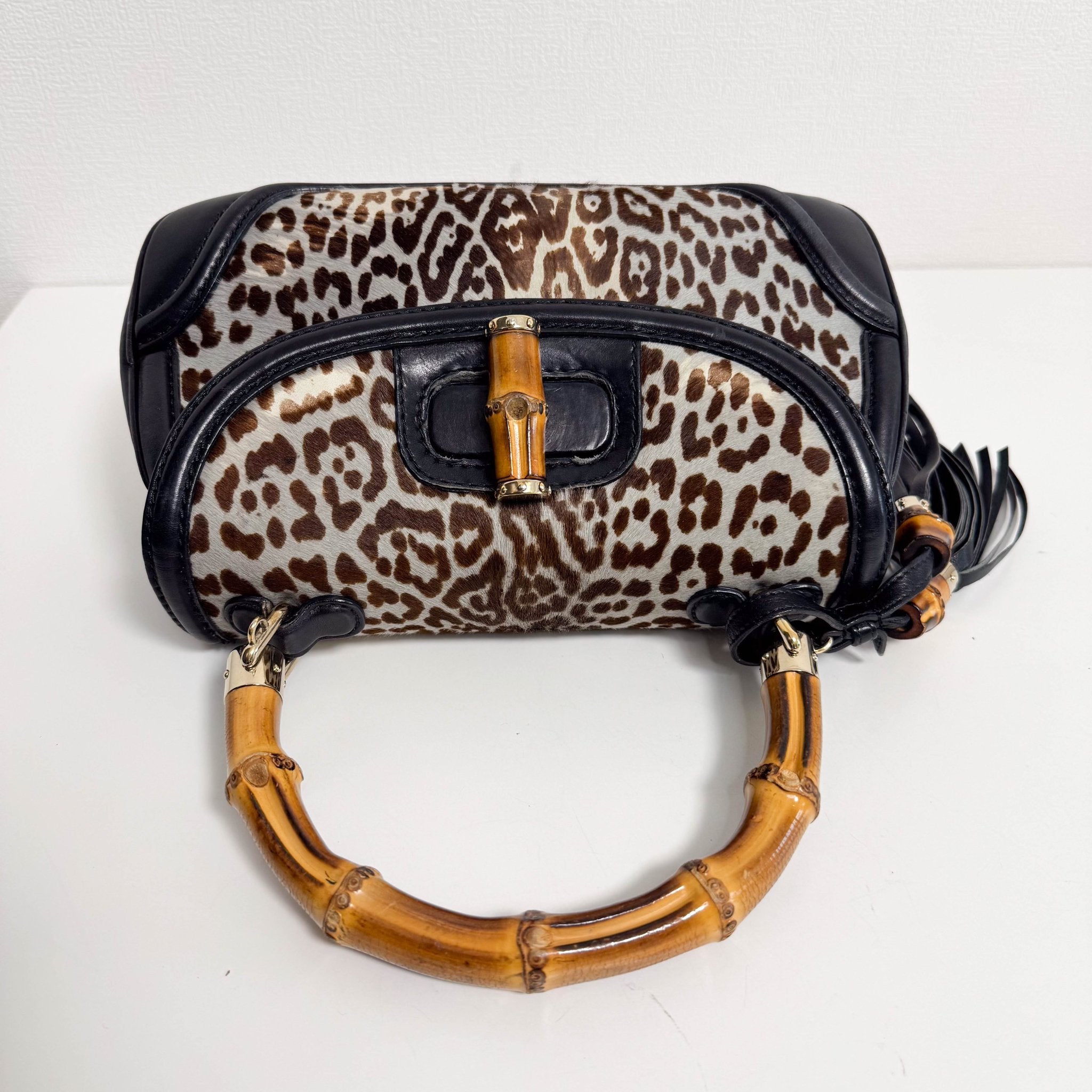 GUCCI Bamboo Pony Hair Blue Leorapd Print Handbag, in , Sold by HIVE PRELOVED - Handle Bags, Shoulder Bags,