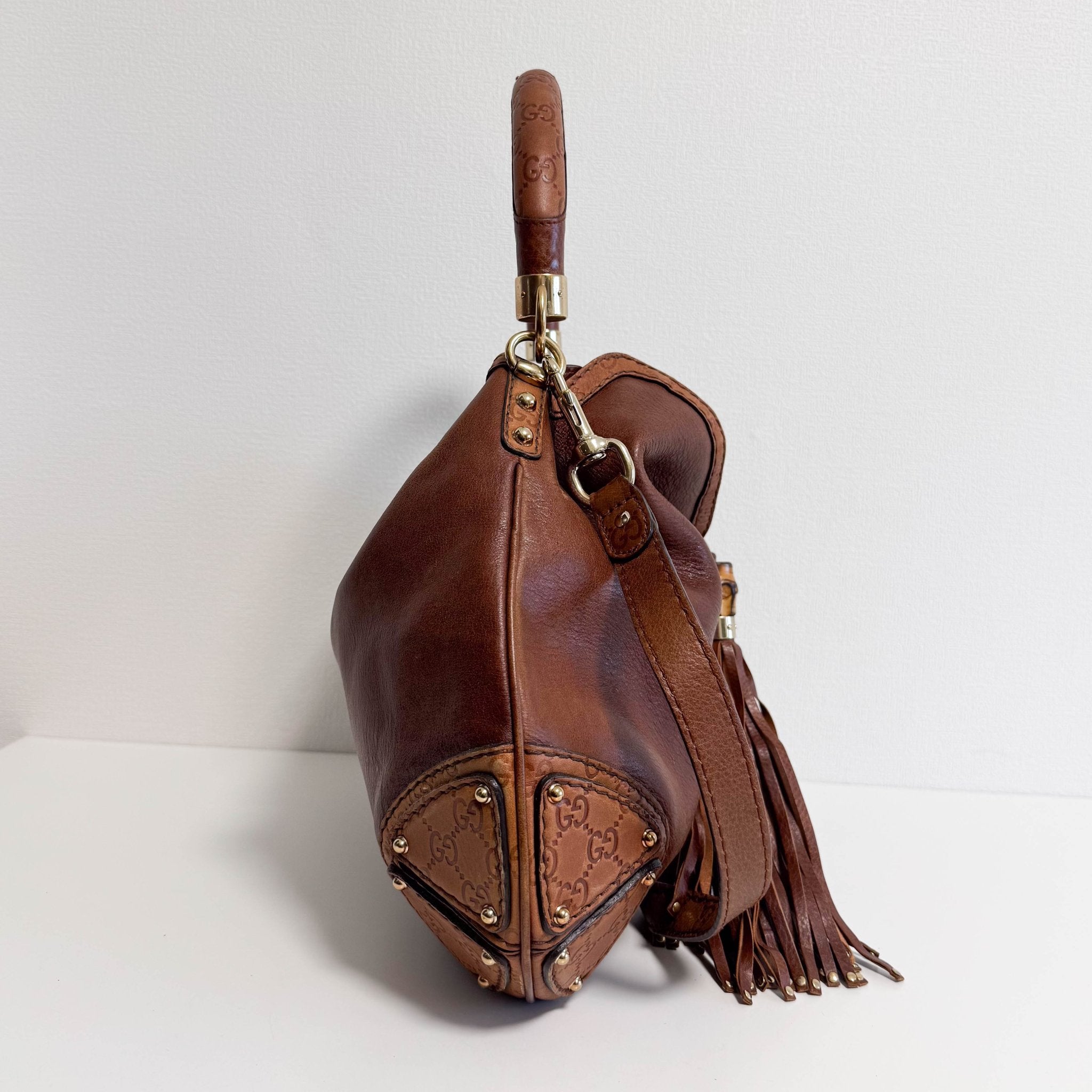 GUCCI Bamboo Tassel Indy Brown Leather Shoulder Bag, in , Sold by HIVE PRELOVED - Shoulder Bags, ,
