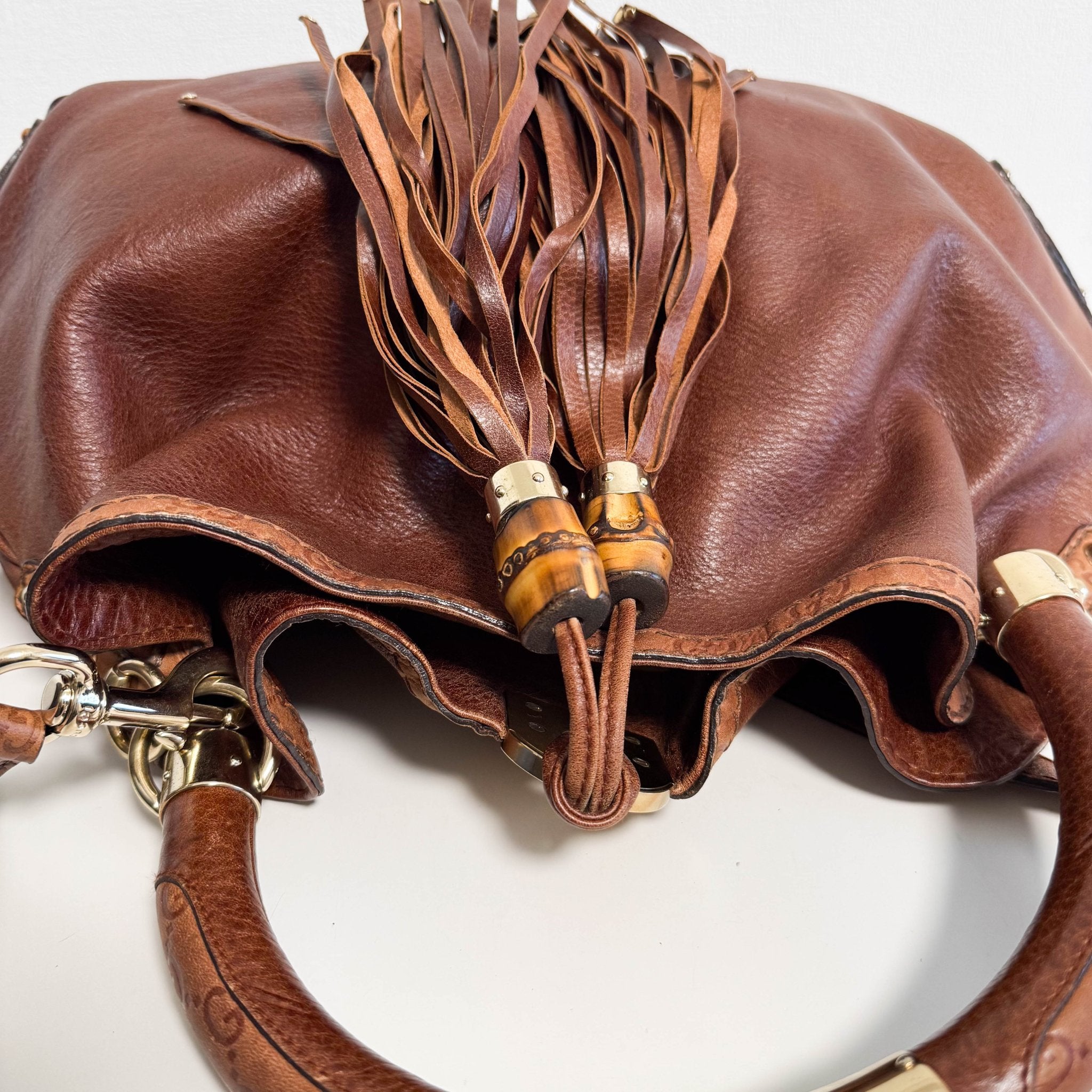 GUCCI Bamboo Tassel Indy Brown Leather Shoulder Bag, in , Sold by HIVE PRELOVED - Shoulder Bags, ,