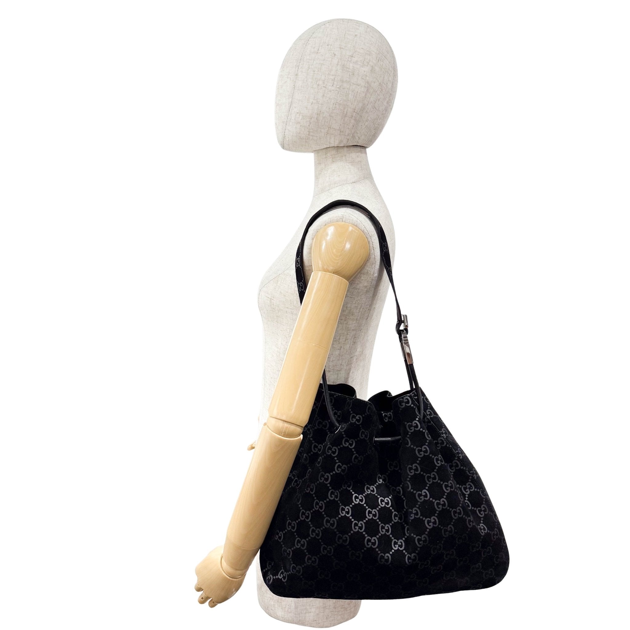 GUCCI Black GG Velvet Bucket Shoulder Bag, in , Sold by HIVE PRELOVED - Shoulder Bags, ,