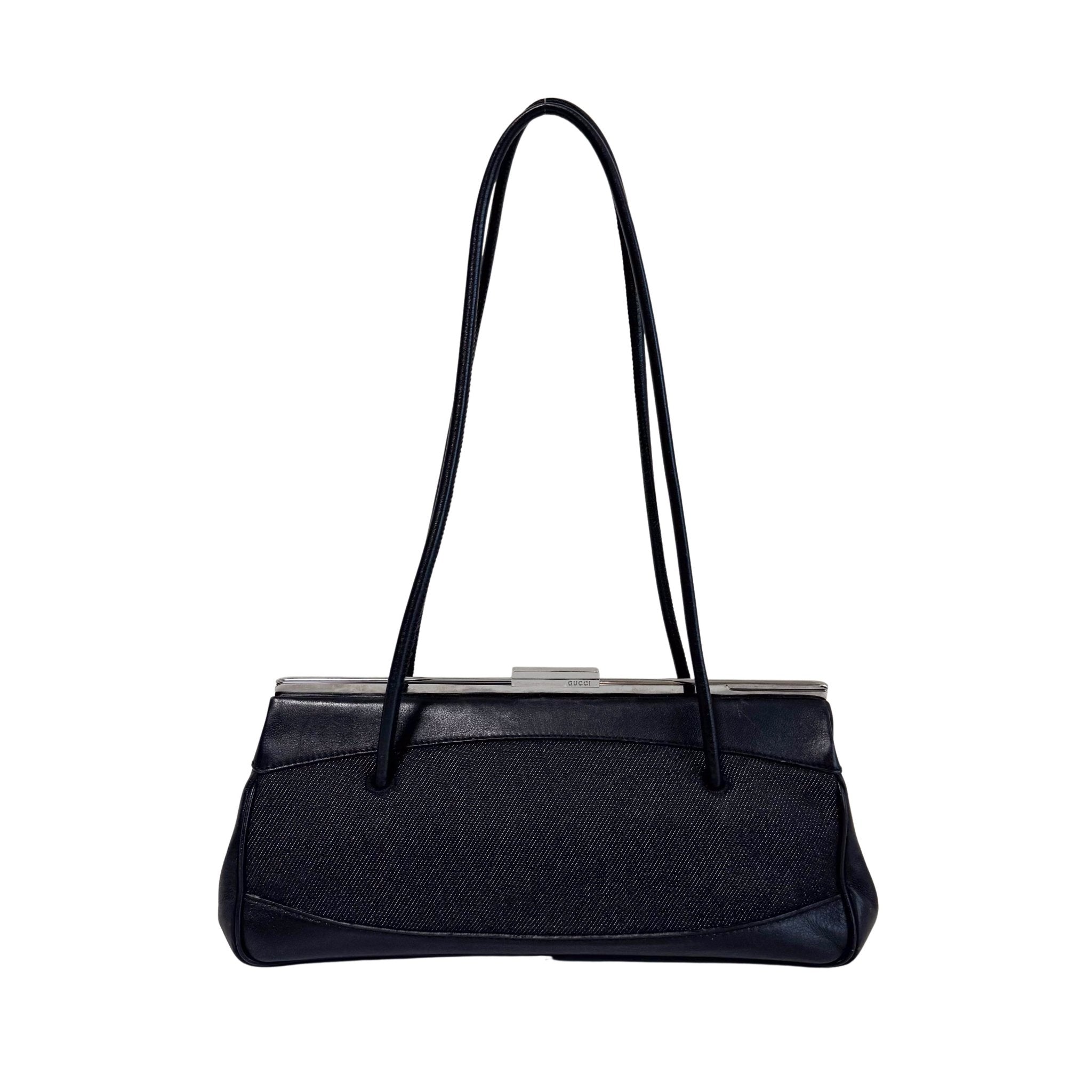 GUCCI Black Leather x Denim Silver Hardware Shoulder Bag, in , Sold by HIVE PRELOVED - Shoulder Bags, ,