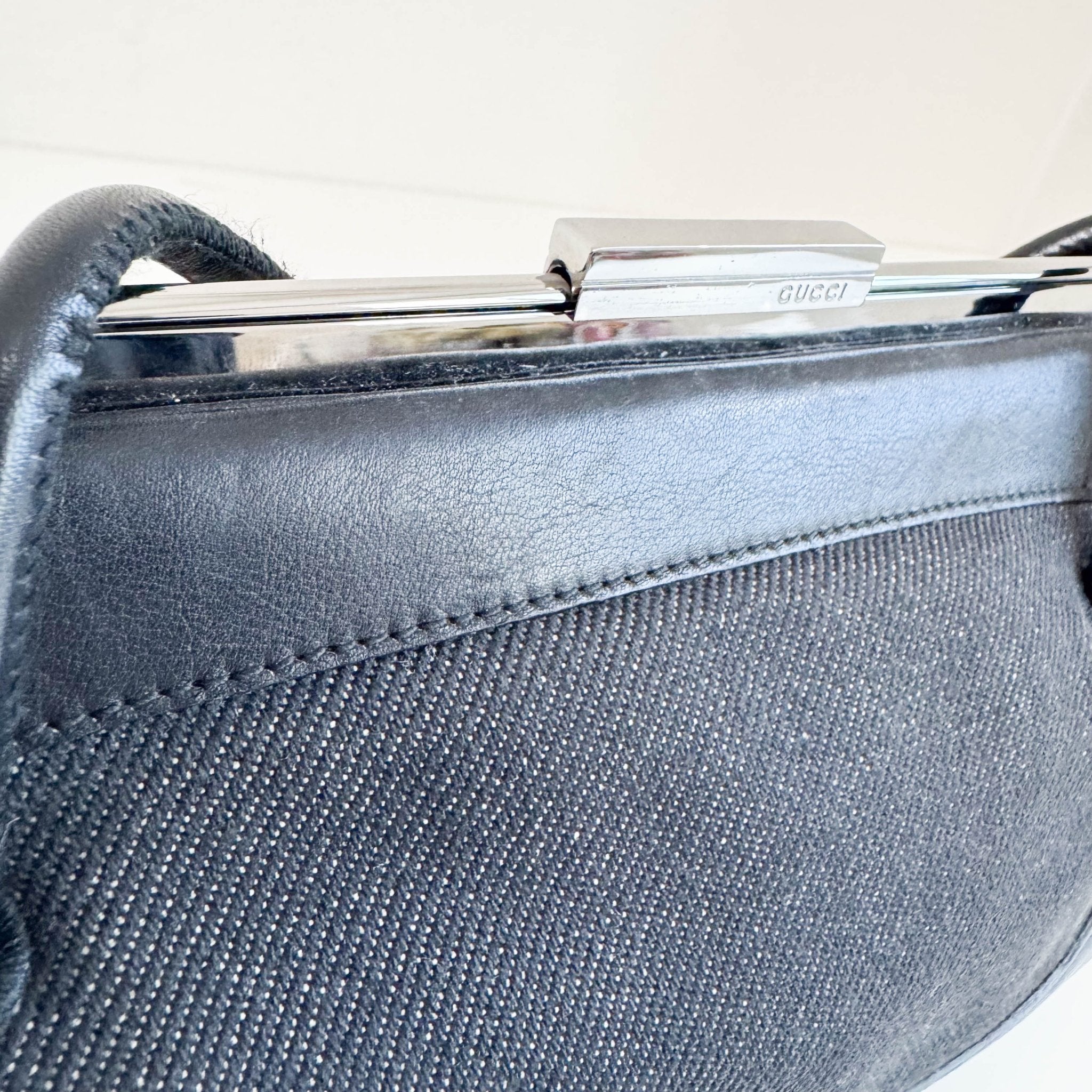 GUCCI Black Leather x Denim Silver Hardware Shoulder Bag, in , Sold by HIVE PRELOVED - Shoulder Bags, ,