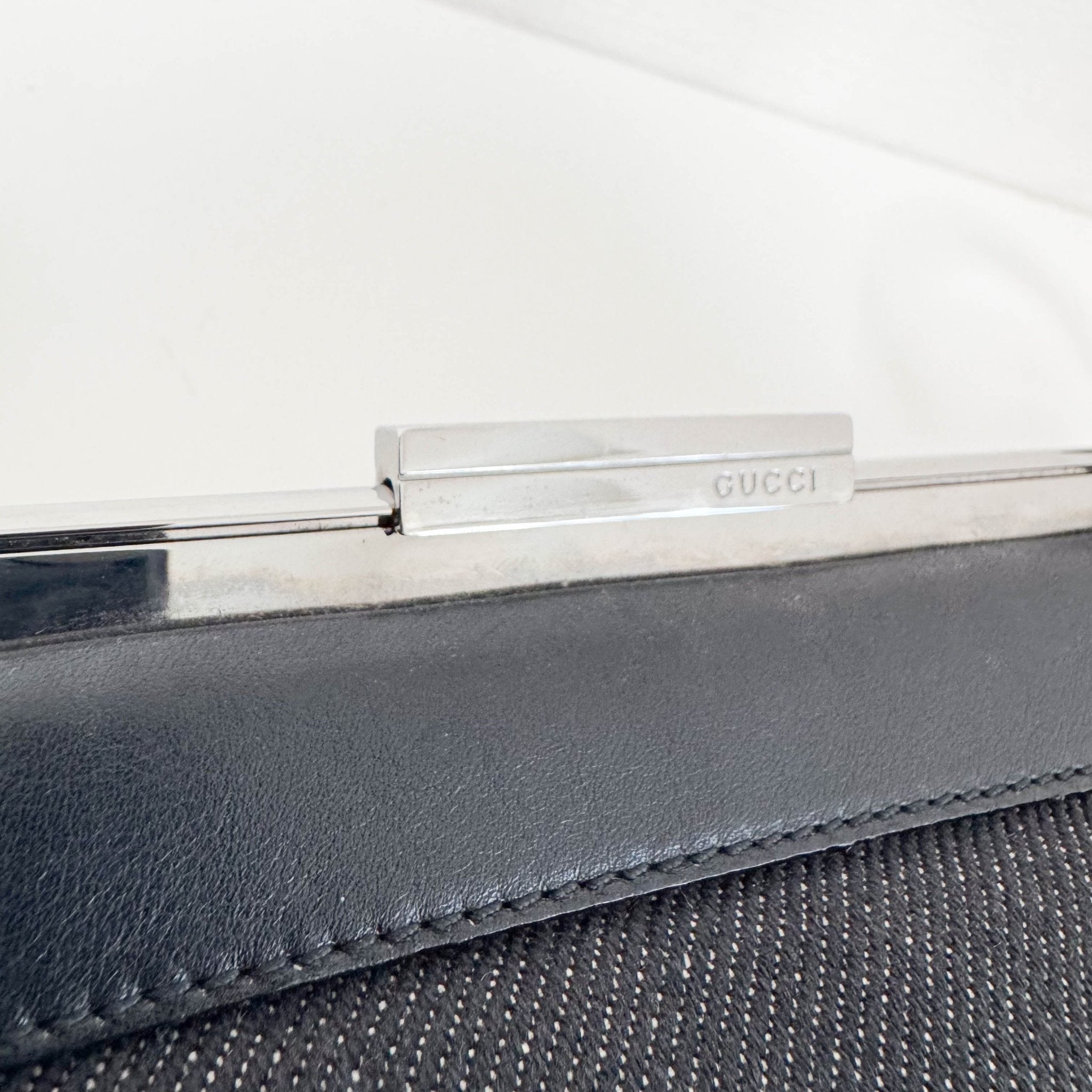 GUCCI Black Leather x Denim Silver Hardware Shoulder Bag, in , Sold by HIVE PRELOVED - Shoulder Bags, ,