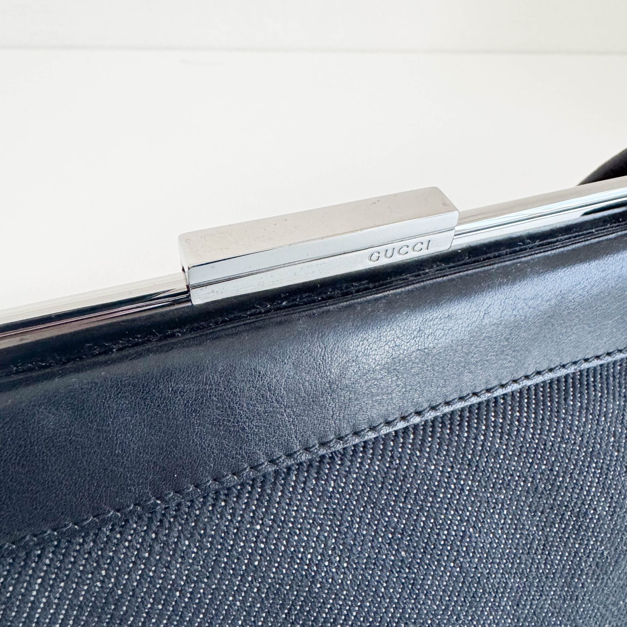 GUCCI Black Leather x Denim Silver Hardware Shoulder Bag, in , Sold by HIVE PRELOVED - Shoulder Bags, ,