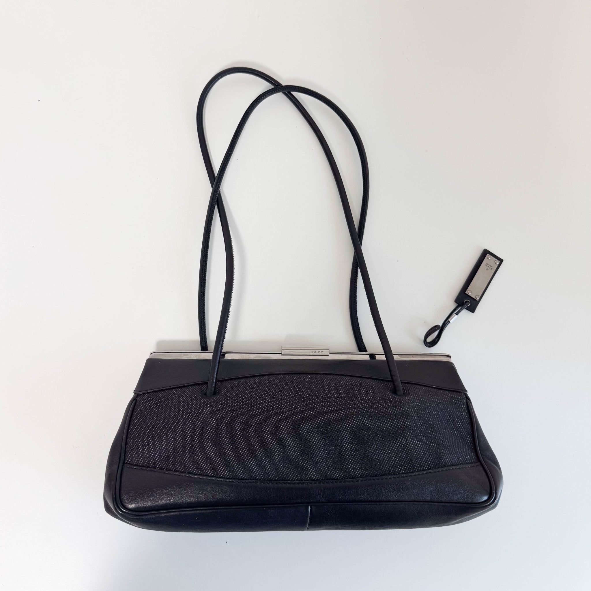 GUCCI Black Leather x Denim Silver Hardware Shoulder Bag, in , Sold by HIVE PRELOVED - Shoulder Bags, ,