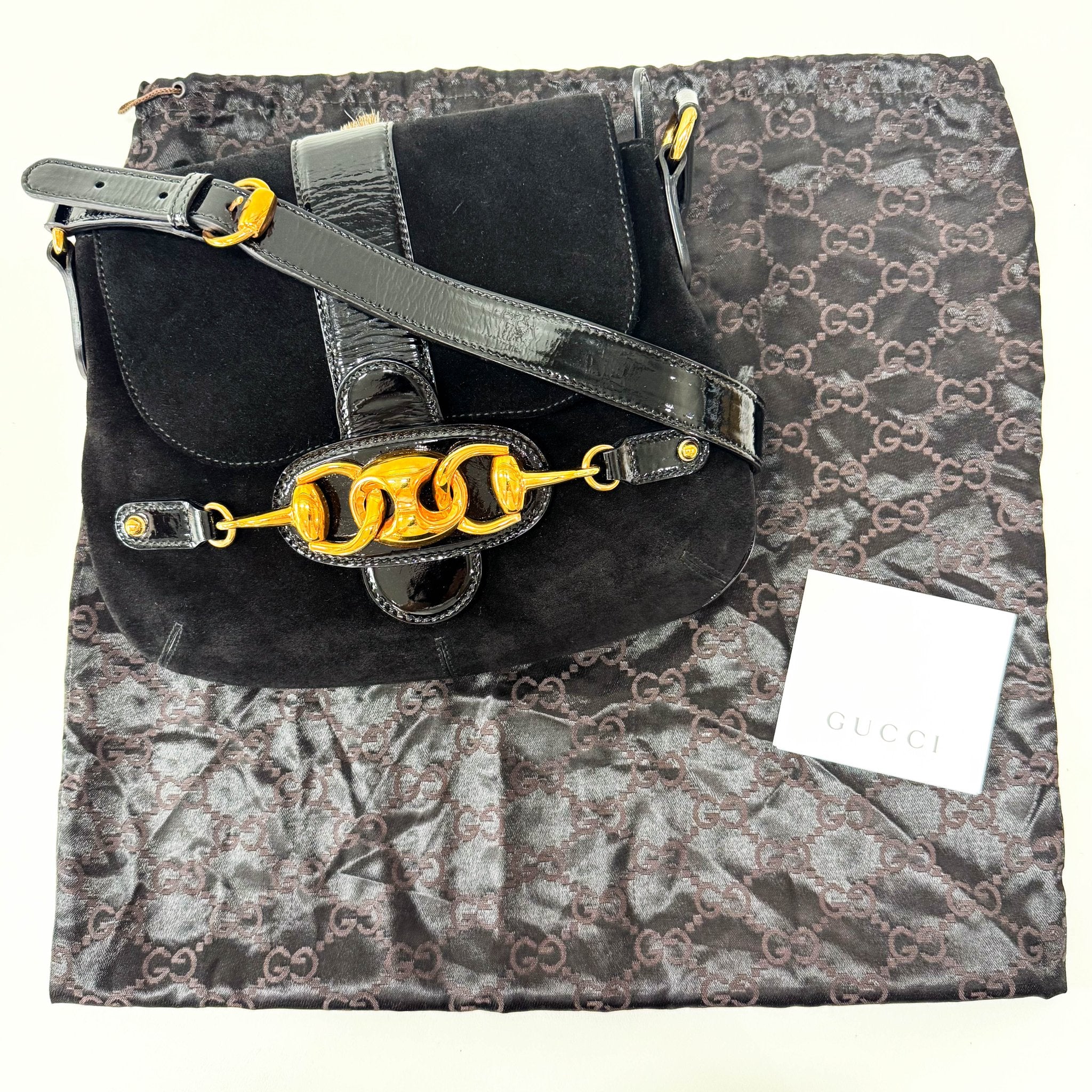 GUCCI Black Suede Horsebit Shoulder Bag, in , Sold by HIVE PRELOVED - Shoulder Bags, ,