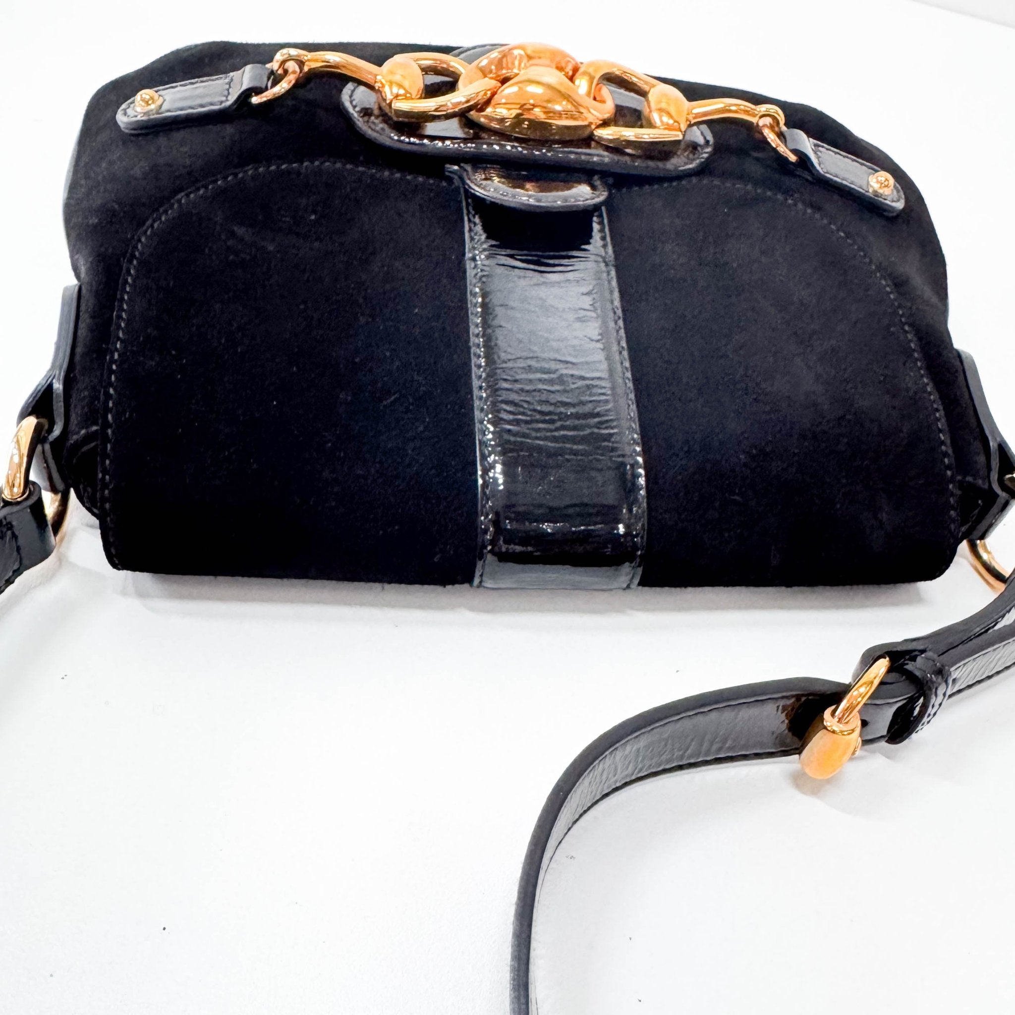 GUCCI Black Suede Horsebit Shoulder Bag, in , Sold by HIVE PRELOVED - Shoulder Bags, ,
