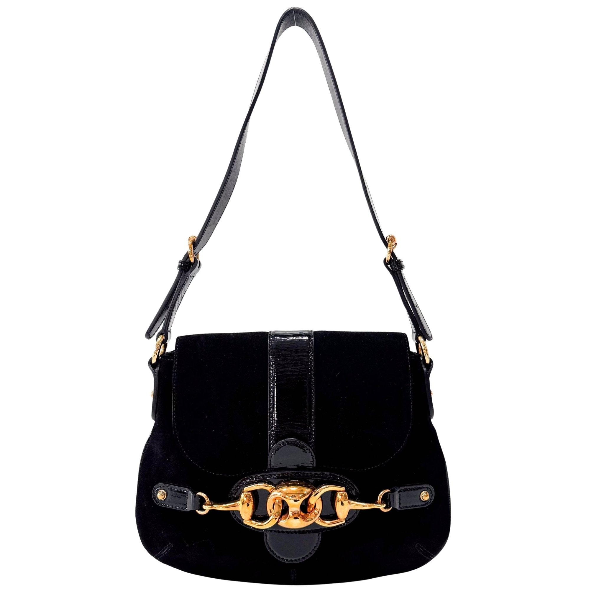 GUCCI Black Suede Horsebit Shoulder Bag, in , Sold by HIVE PRELOVED - Shoulder Bags, ,