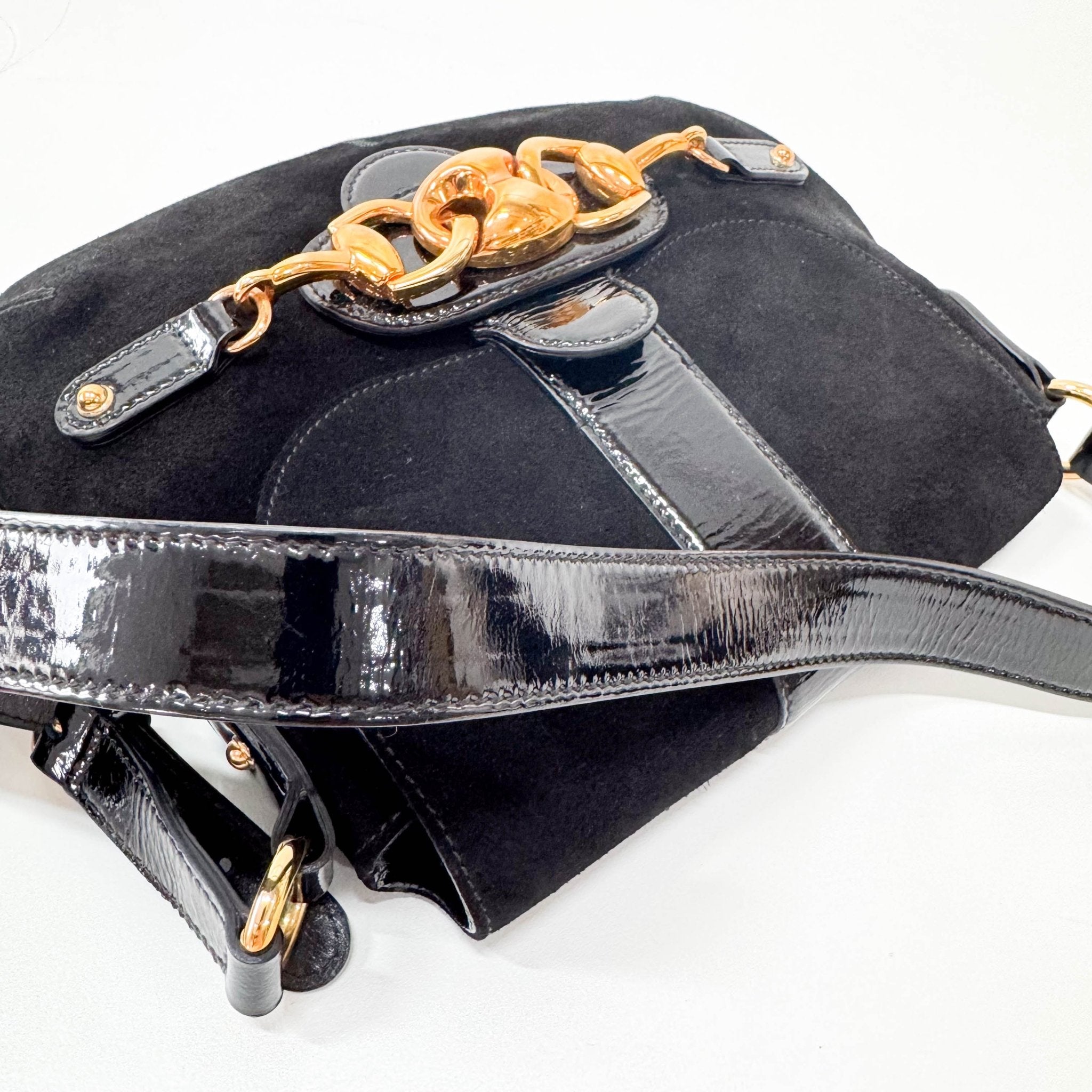 GUCCI Black Suede Horsebit Shoulder Bag, in , Sold by HIVE PRELOVED - Shoulder Bags, ,