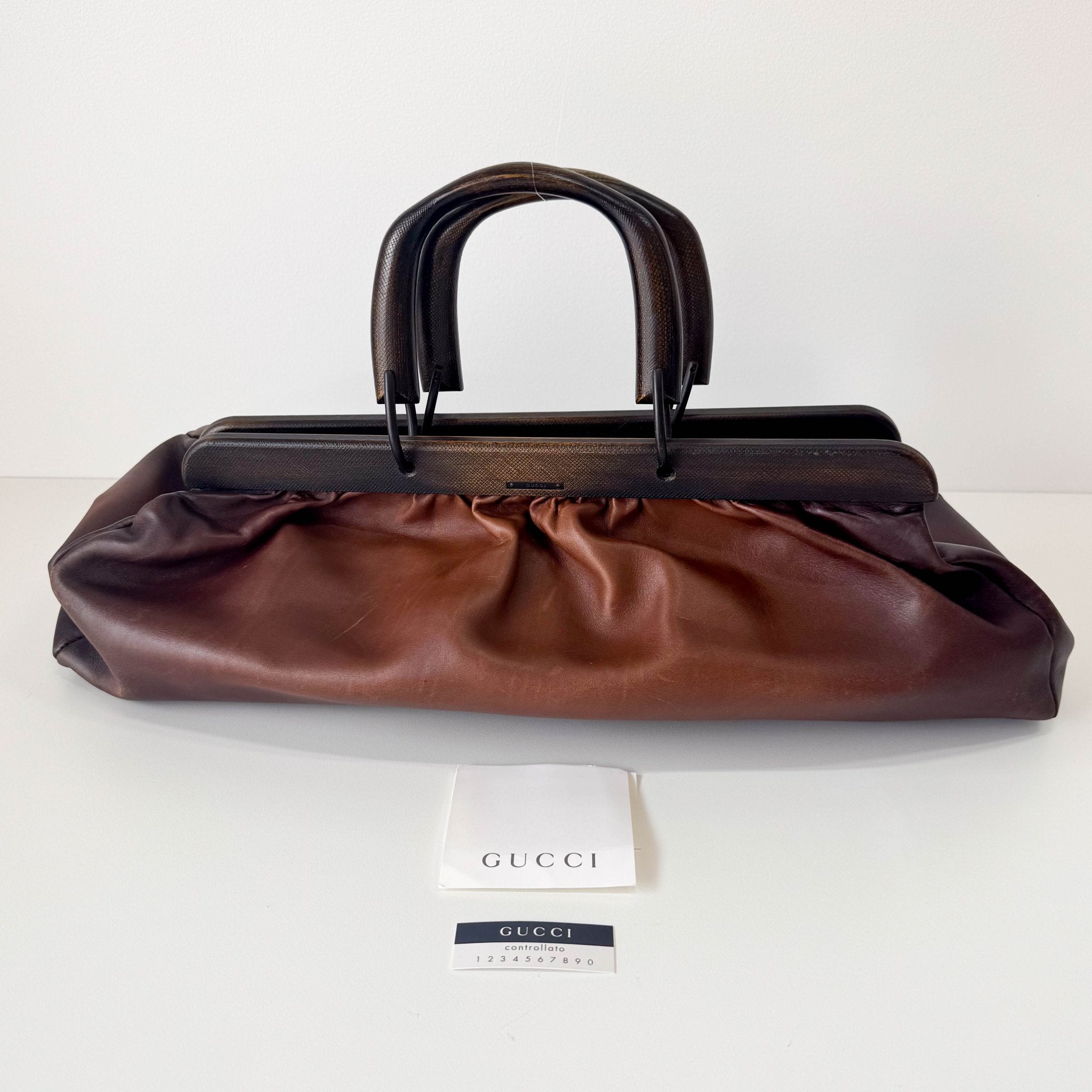 GUCCI Brown Leather Wood Handles Doctor Handbag, in , Sold by HIVE PRELOVED - Totes, ,