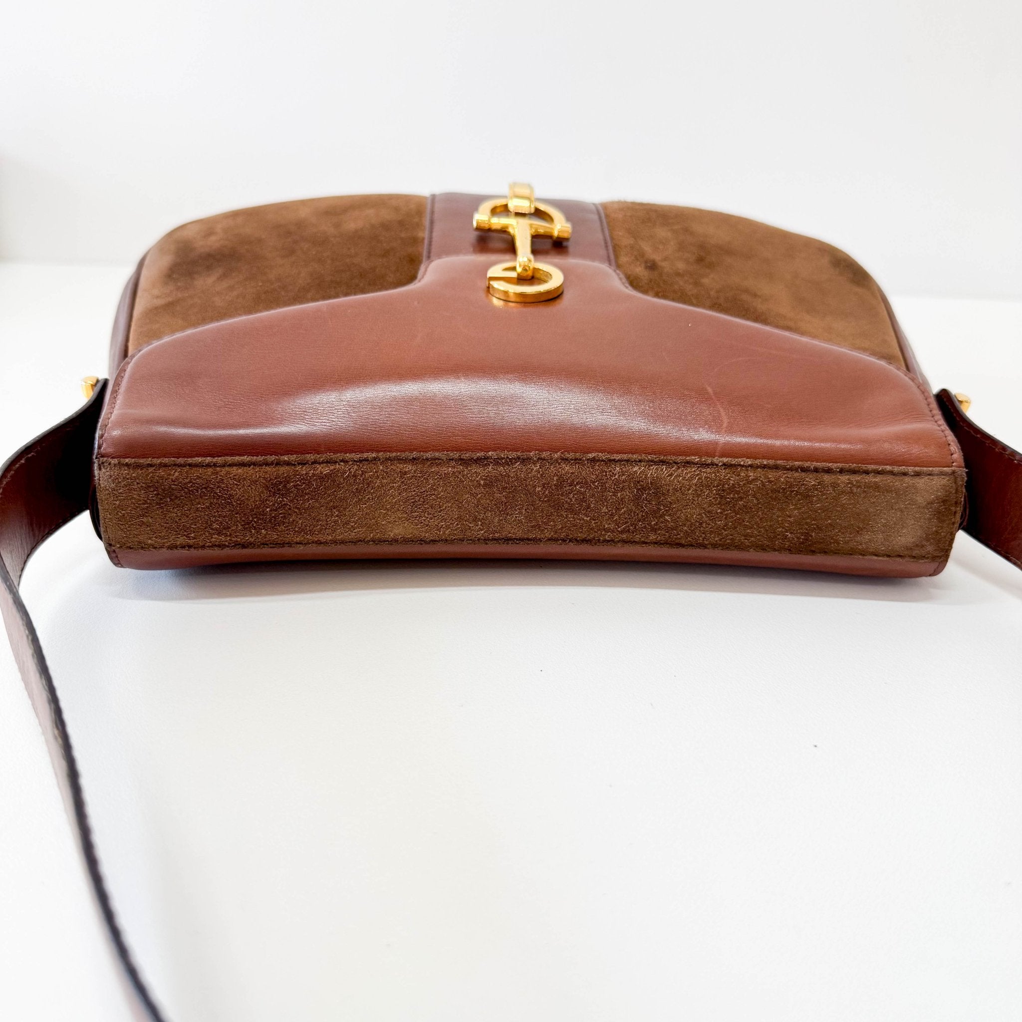 GUCCI Brown Suede Half Horsebit Detail G Crest Shoulder Bag, in , Sold by HIVE PRELOVED - Shoulder Bags, ,