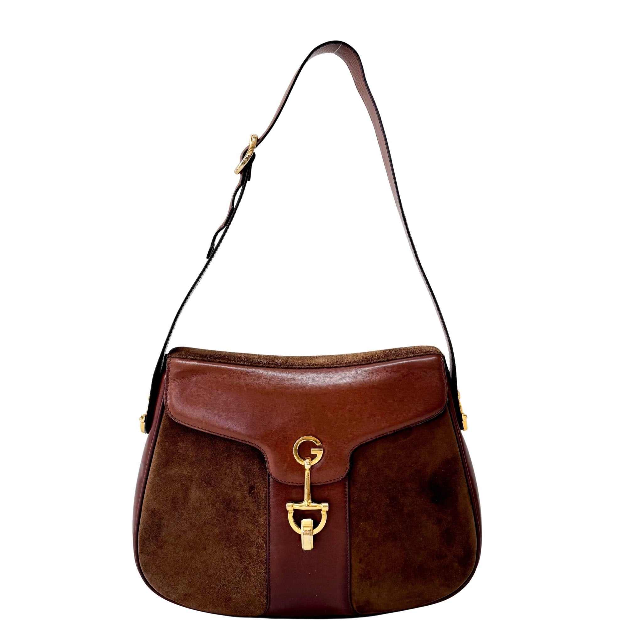 GUCCI Brown Suede Half Horsebit Detail G Crest Shoulder Bag, in , Sold by HIVE PRELOVED - Shoulder Bags, ,