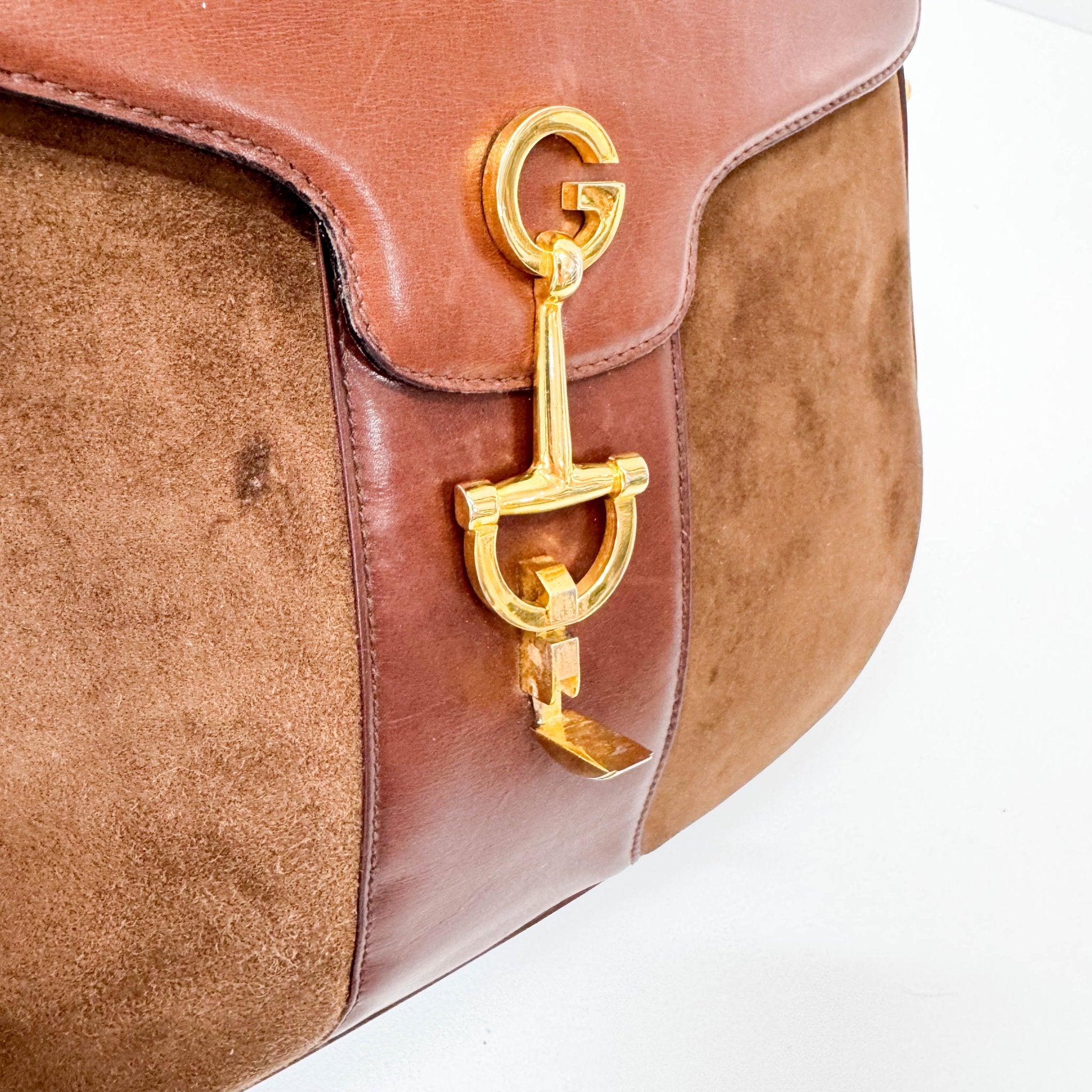 GUCCI Brown Suede Half Horsebit Detail G Crest Shoulder Bag, in , Sold by HIVE PRELOVED - Shoulder Bags, ,