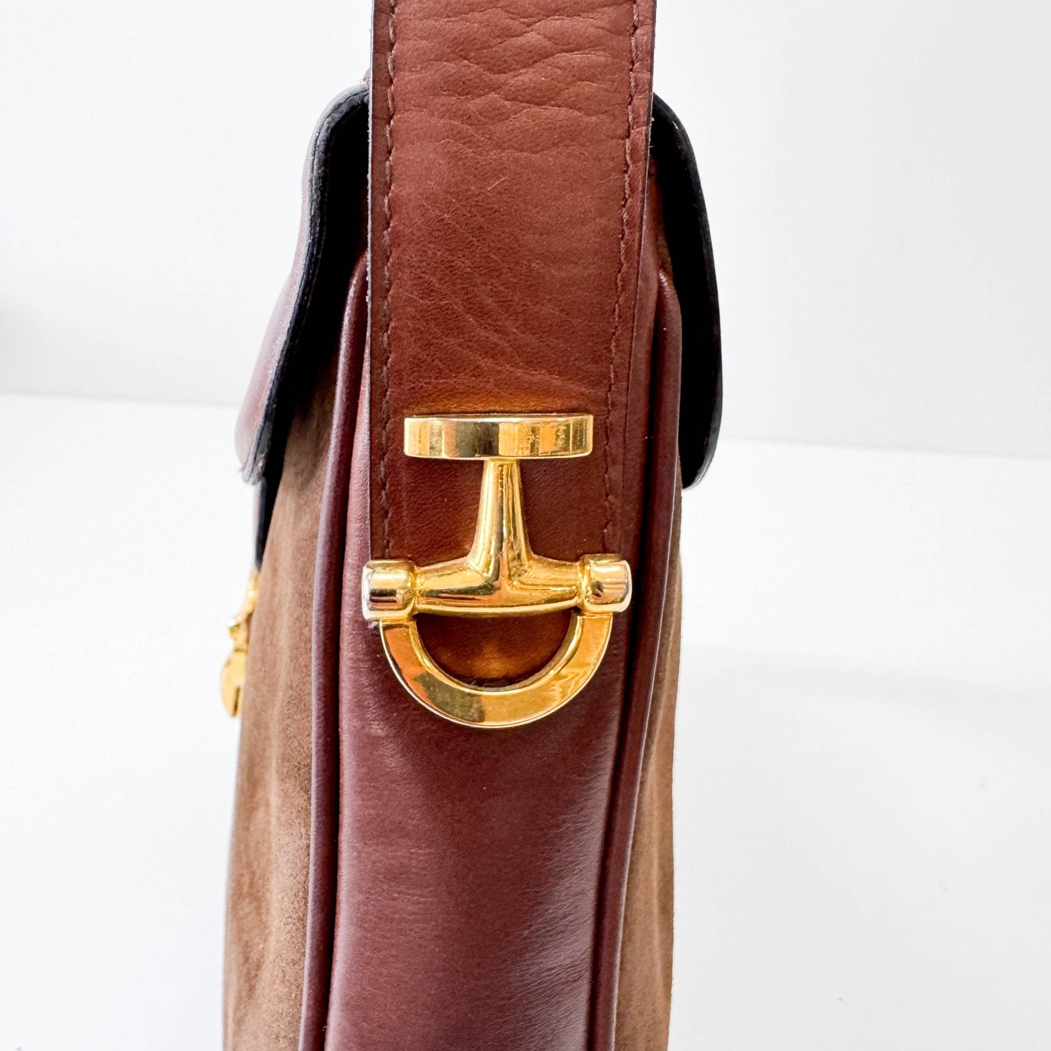 GUCCI Brown Suede Half Horsebit Detail G Crest Shoulder Bag, in , Sold by HIVE PRELOVED - Shoulder Bags, ,