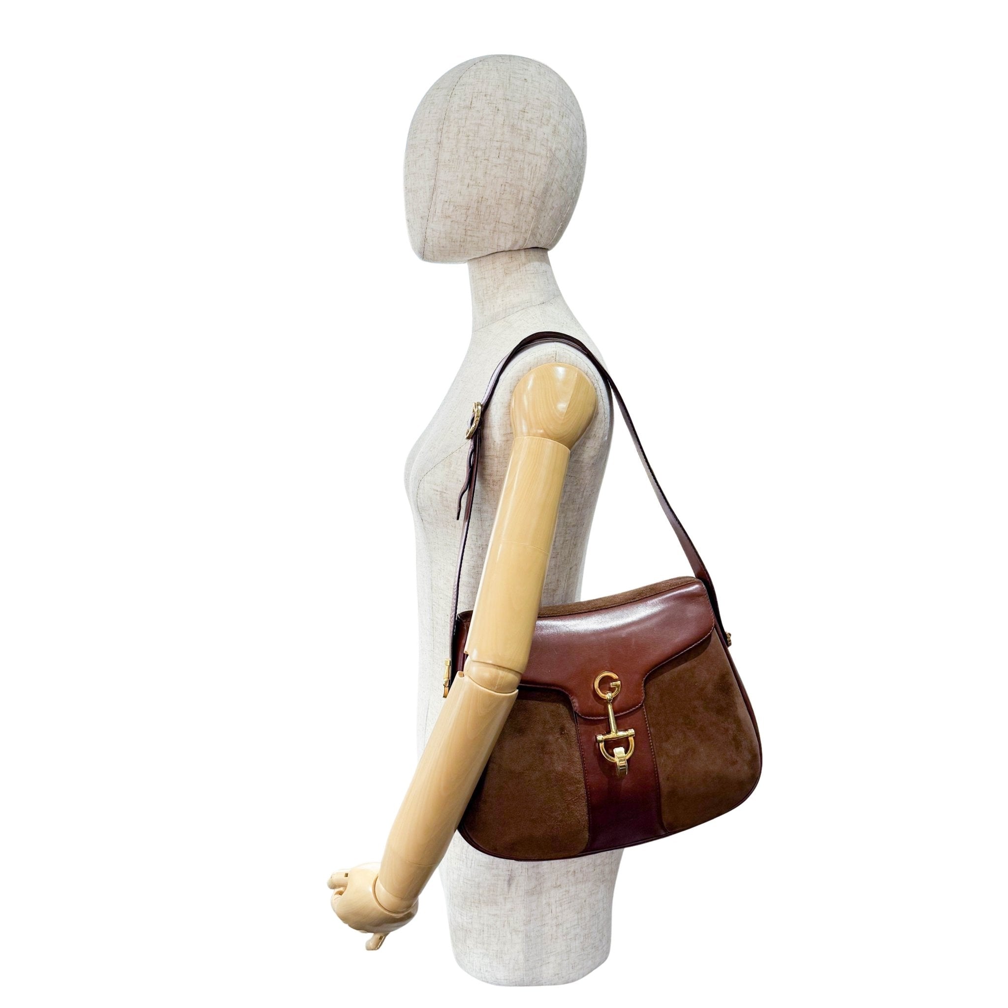 GUCCI Brown Suede Half Horsebit Detail G Crest Shoulder Bag, in , Sold by HIVE PRELOVED - Shoulder Bags, ,
