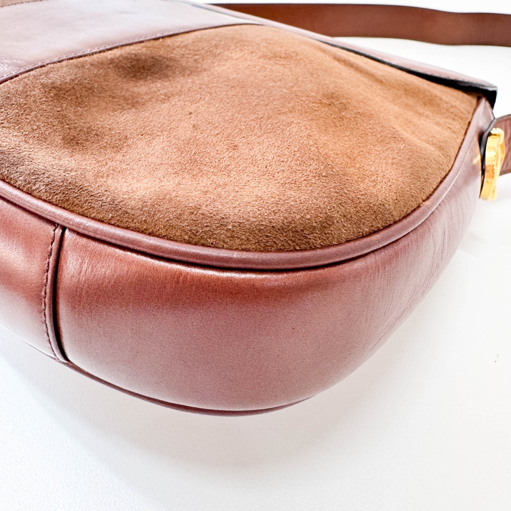 GUCCI Brown Suede Half Horsebit Detail G Crest Shoulder Bag, in , Sold by HIVE PRELOVED - Shoulder Bags, ,