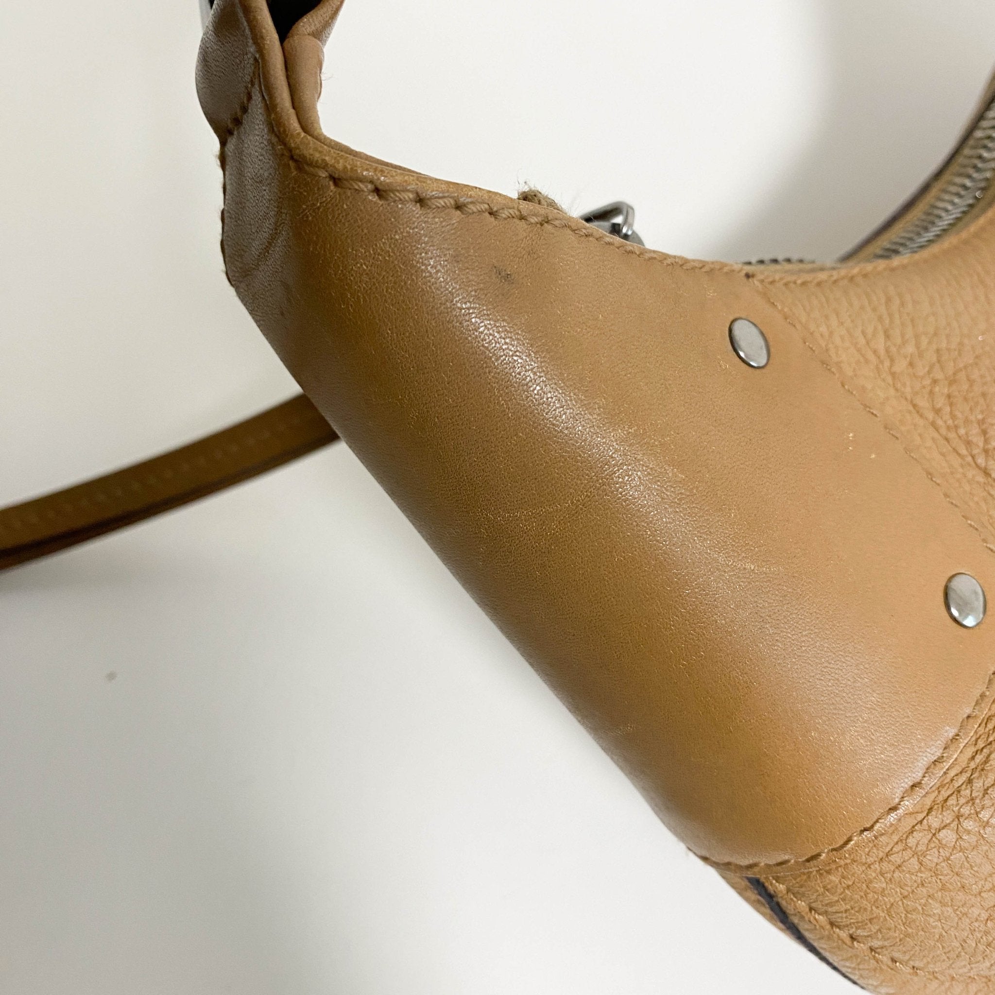 GUCCI Caramel Brown Hobo Shoulder Bag with Studs and Long Stripe Detail, in , Sold by HIVE PRELOVED - Shoulder Bags, ,