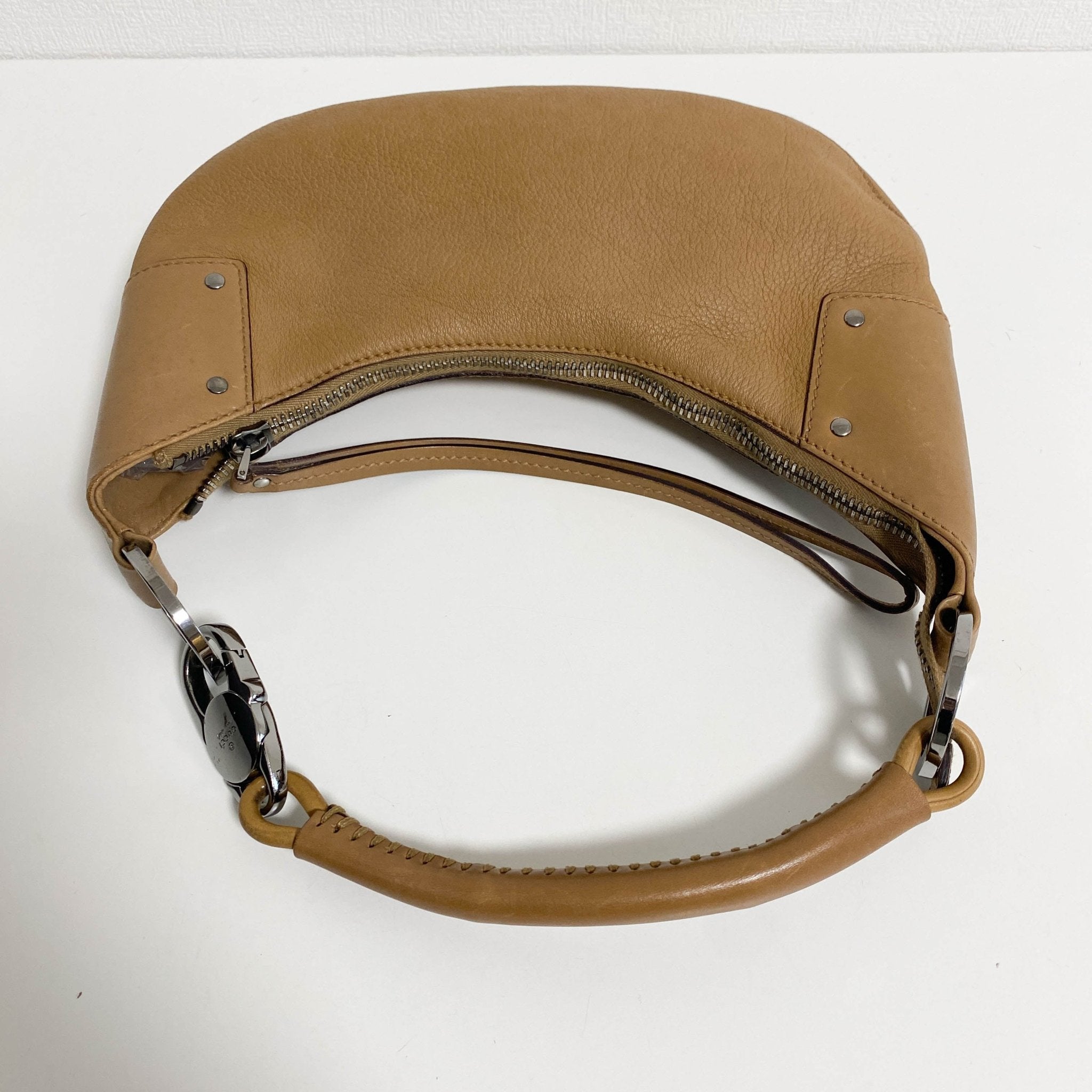 GUCCI Caramel Brown Hobo Shoulder Bag with Studs and Long Stripe Detail, in , Sold by HIVE PRELOVED - Shoulder Bags, ,