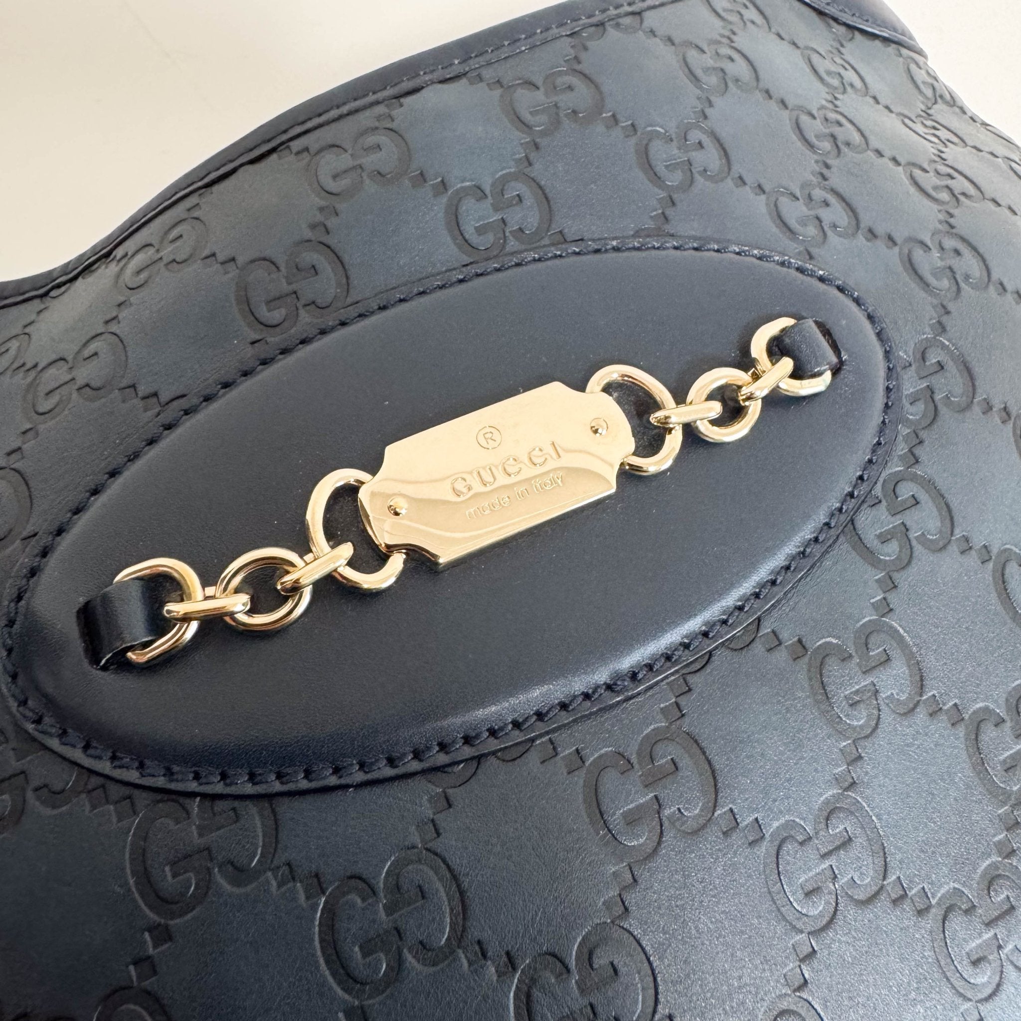 GUCCI Dark Navy GG Embossed Leather Hobo Bag, in , Sold by HIVE PRELOVED - Shoulder Bags, ,
