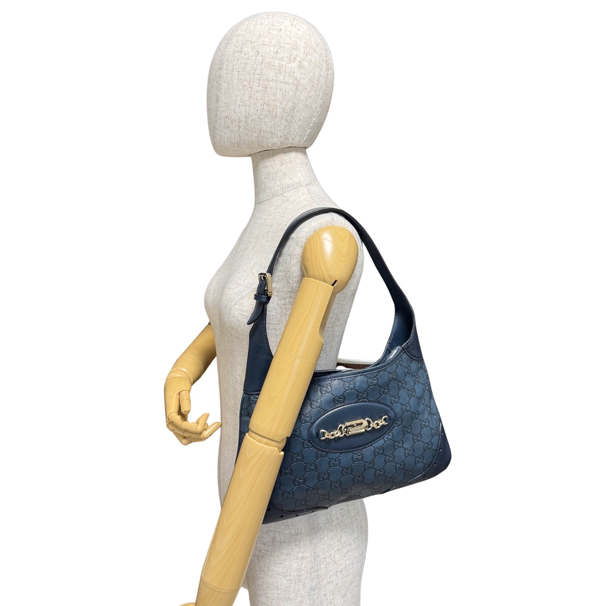 GUCCI Dark Navy GG Embossed Leather Hobo Bag, in , Sold by HIVE PRELOVED - Shoulder Bags, ,