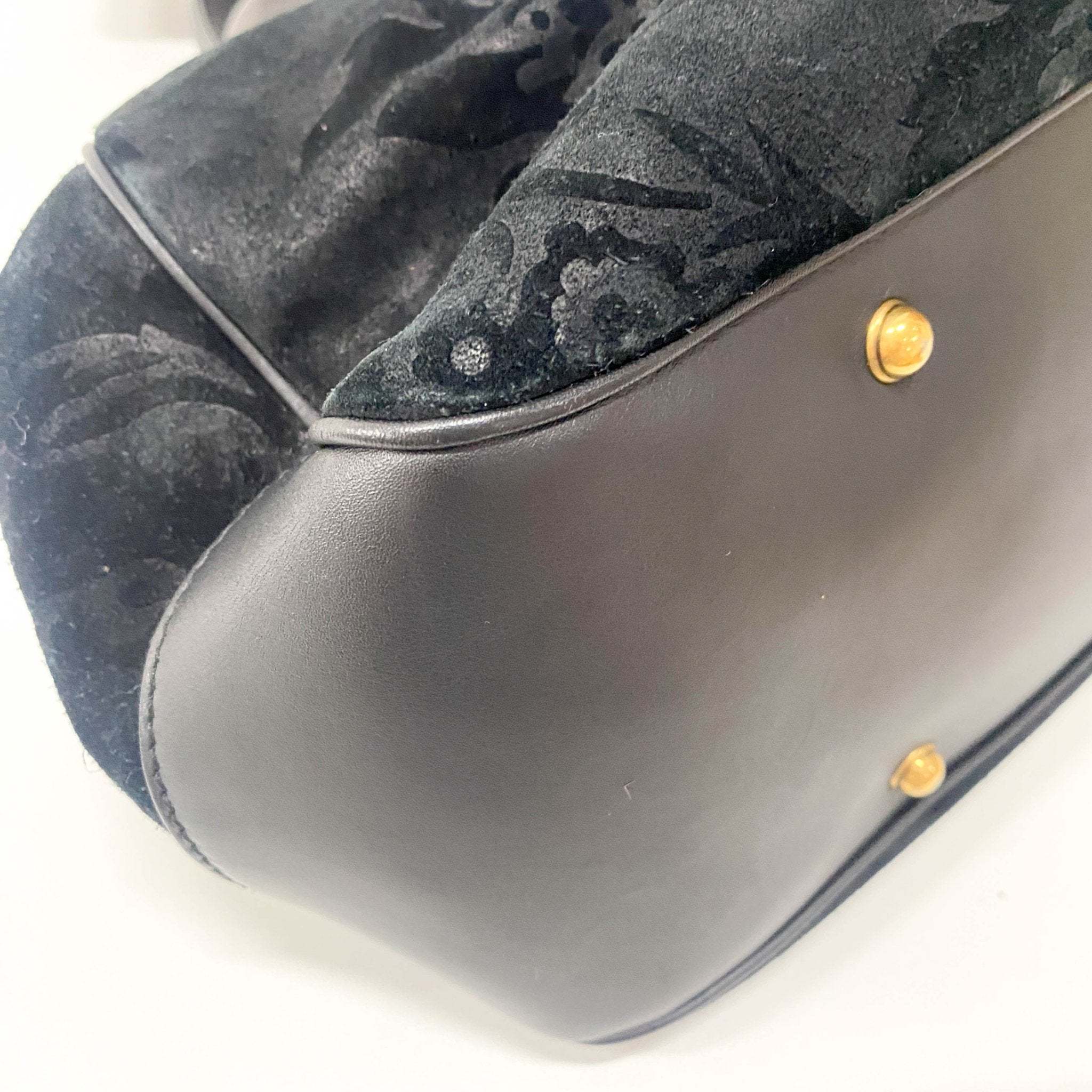 GUCCI Embroidered Suede Detail with Golden Hardware Black Leather Handle Bag, in , Sold by HIVE PRELOVED - Handle Bags, ,