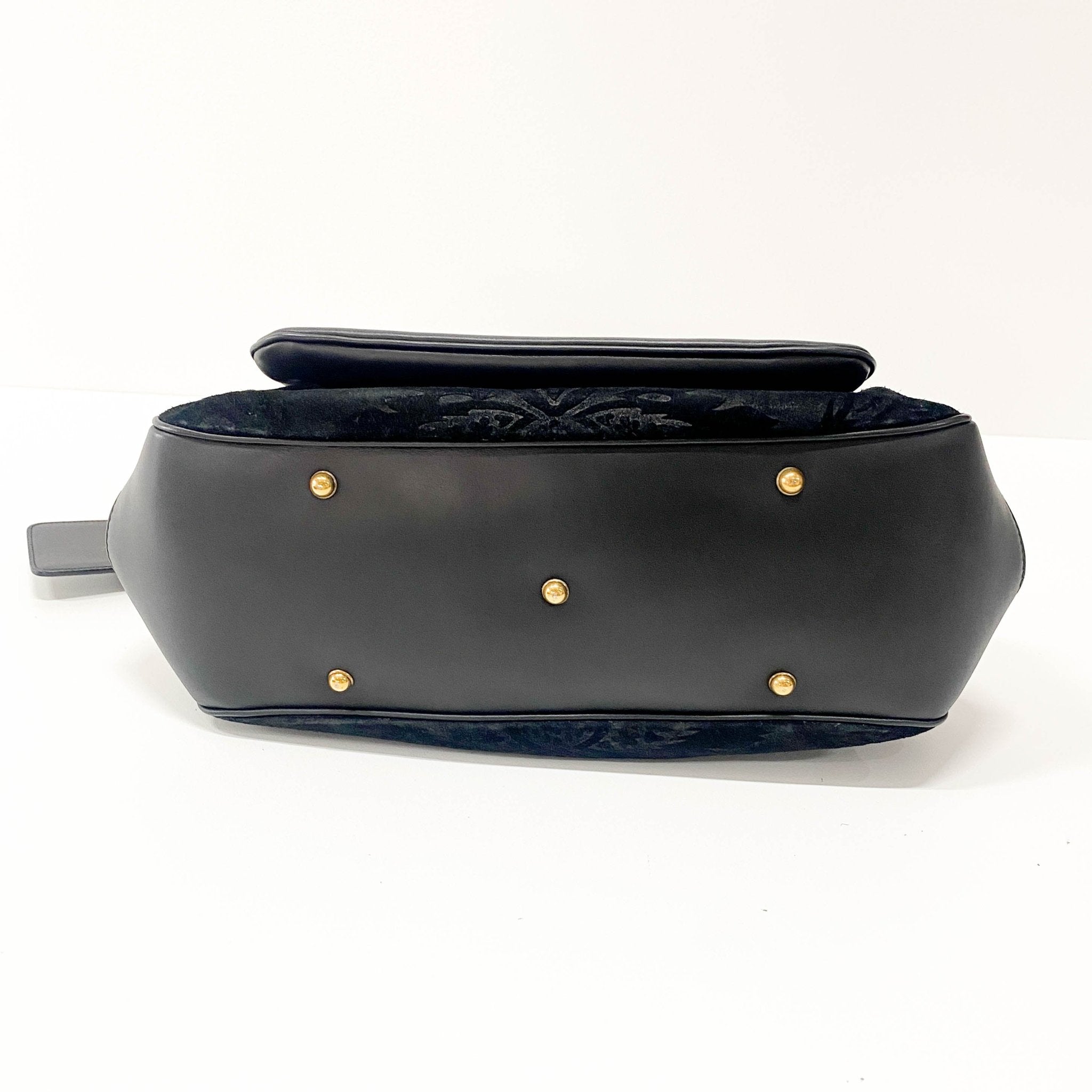 GUCCI Embroidered Suede Detail with Golden Hardware Black Leather Handle Bag, in , Sold by HIVE PRELOVED - Handle Bags, ,