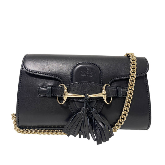 GUCCI Emily Black Leather Tasseled Horsebit Chain Shoulder Bag, in , Sold by HIVE PRELOVED - Crossbody bags, ,