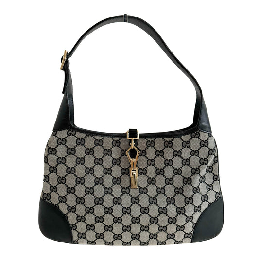 GUCCI GG Black Leather Canvas Jackie Gold Hardware Shoulder Bag, in , Sold by HIVE PRELOVED - Shoulder Bags, ,