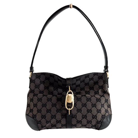 GUCCI GG Canvas Black Half - flap Gold Clasp Shoulder Bag, in , Sold by HIVE PRELOVED - Shoulder Bags, ,