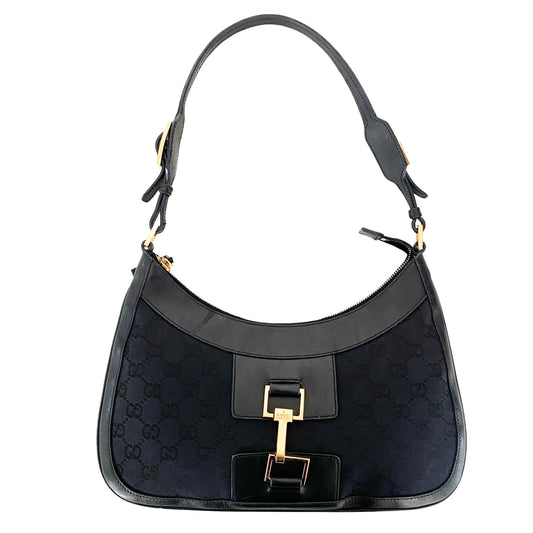 GUCCI GG Canvas Black / Leather Gold Hardware Shoulder Bag, in , Sold by HIVE PRELOVED - Handle Bags, Shoulder Bags,