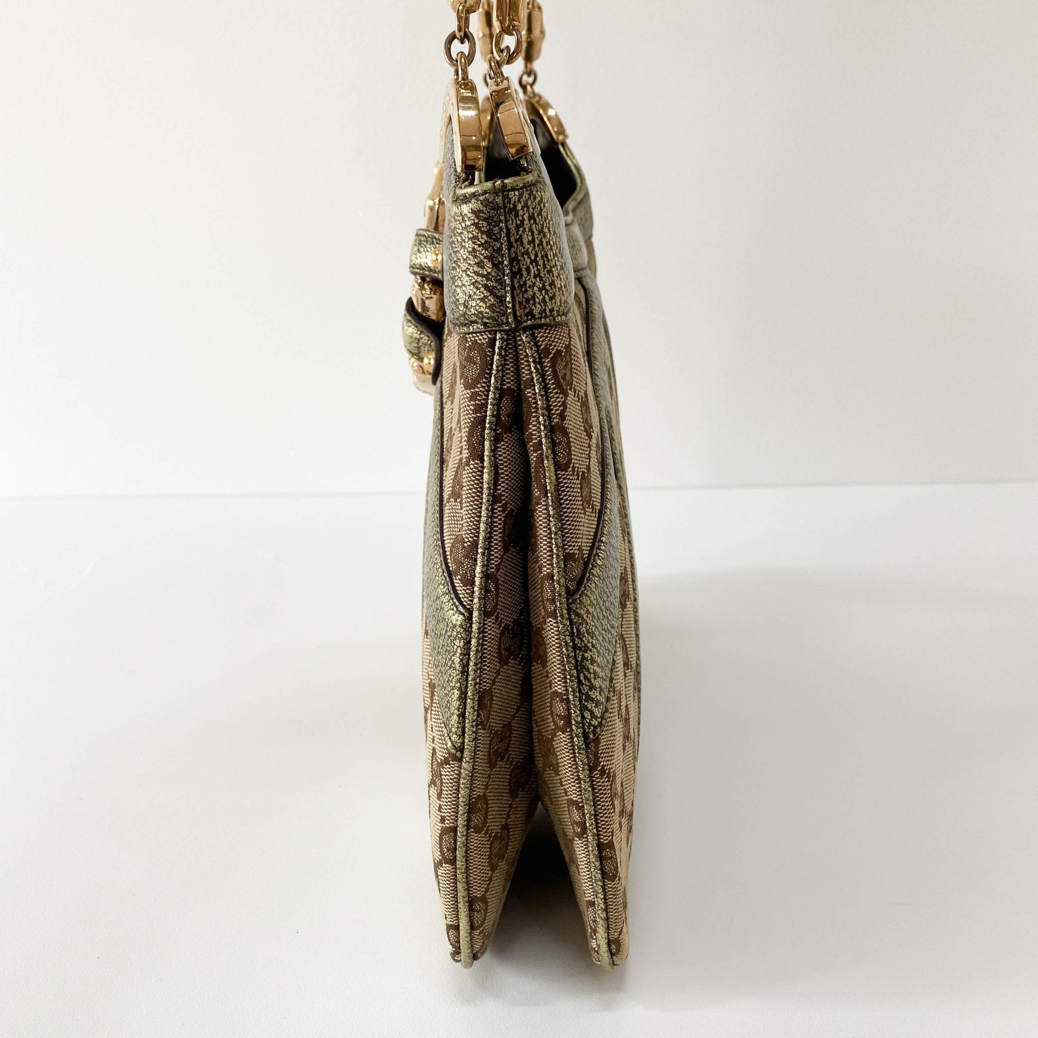 GUCCI GG Canvas Gole Leather Bamboo Metal Chain Shoulder Bag, in , Sold by HIVE PRELOVED - Shoulder Bags, ,