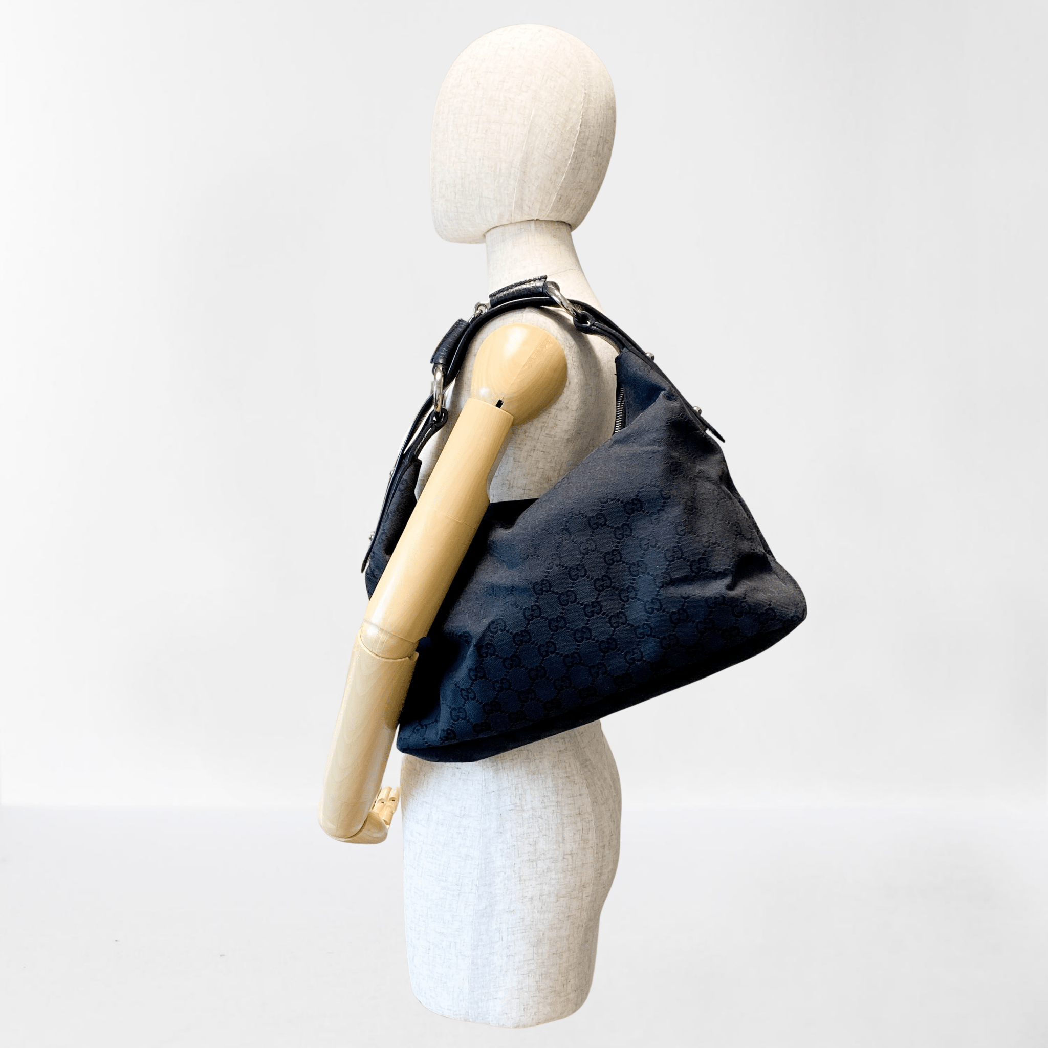 GUCCI GG Canvas Hobo Black Horsebit Shoulder Bag, in , Sold by HIVE PRELOVED - Shoulder Bags, ,