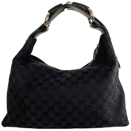 GUCCI GG Canvas Hobo Horsebit Shoulder Bag, Cotton Canvas in Black, Sold by HIVE PRELOVED - Shoulder Bags, ,