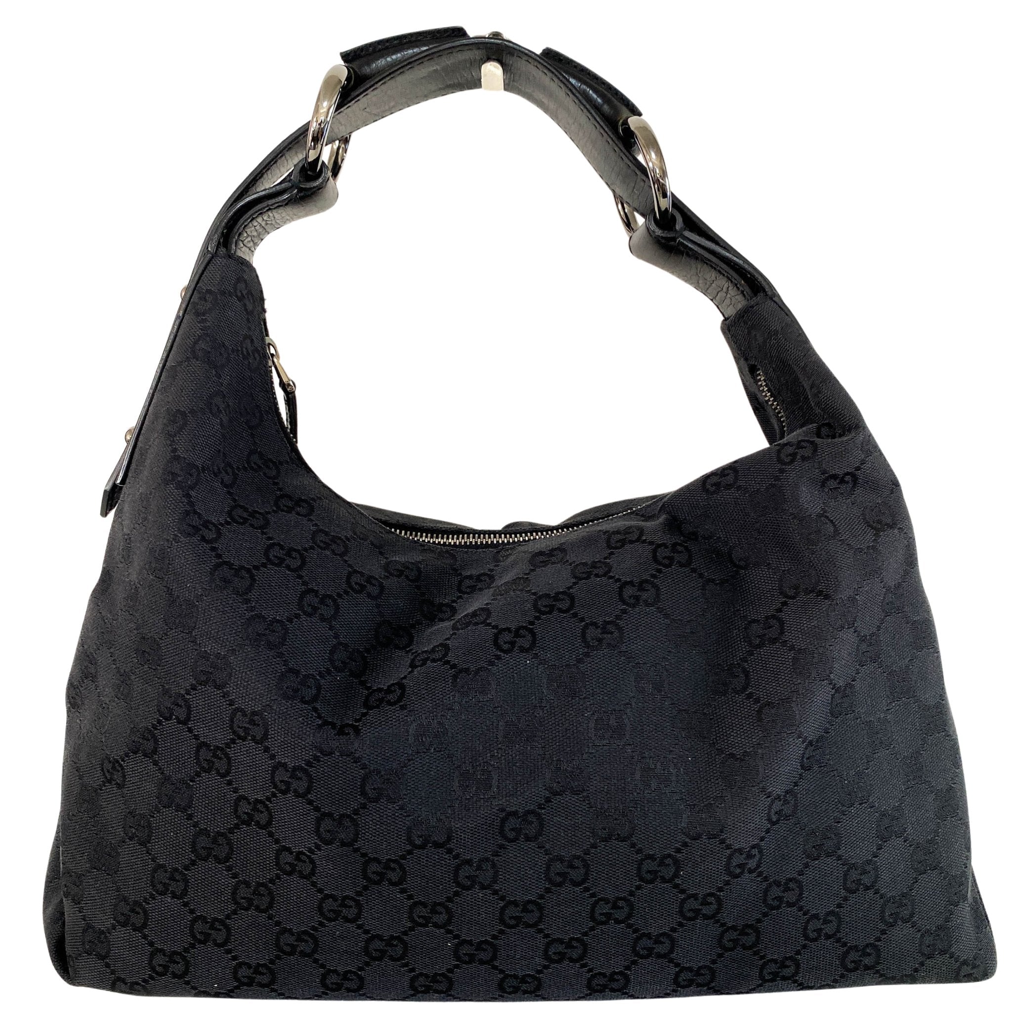 GUCCI GG Canvas Hobo Horsebit Shoulder Bag, Cotton Canvas in Black, Sold by HIVE PRELOVED - Shoulder Bags, ,